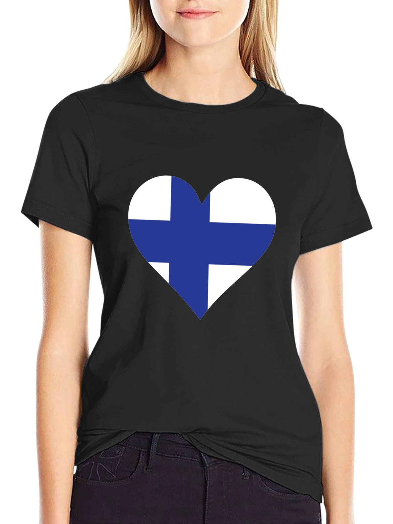 Finland Heart Flag Black T-Shirt
