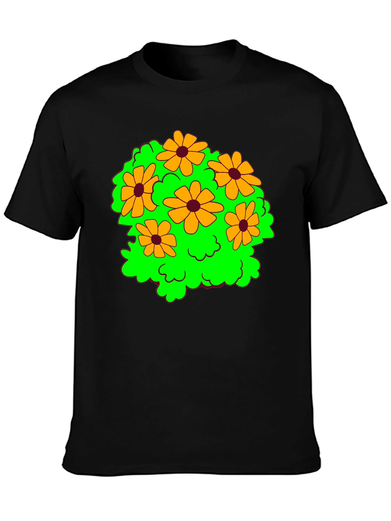 Floral Graphic Tee - Cheerful Black T-Shirt
