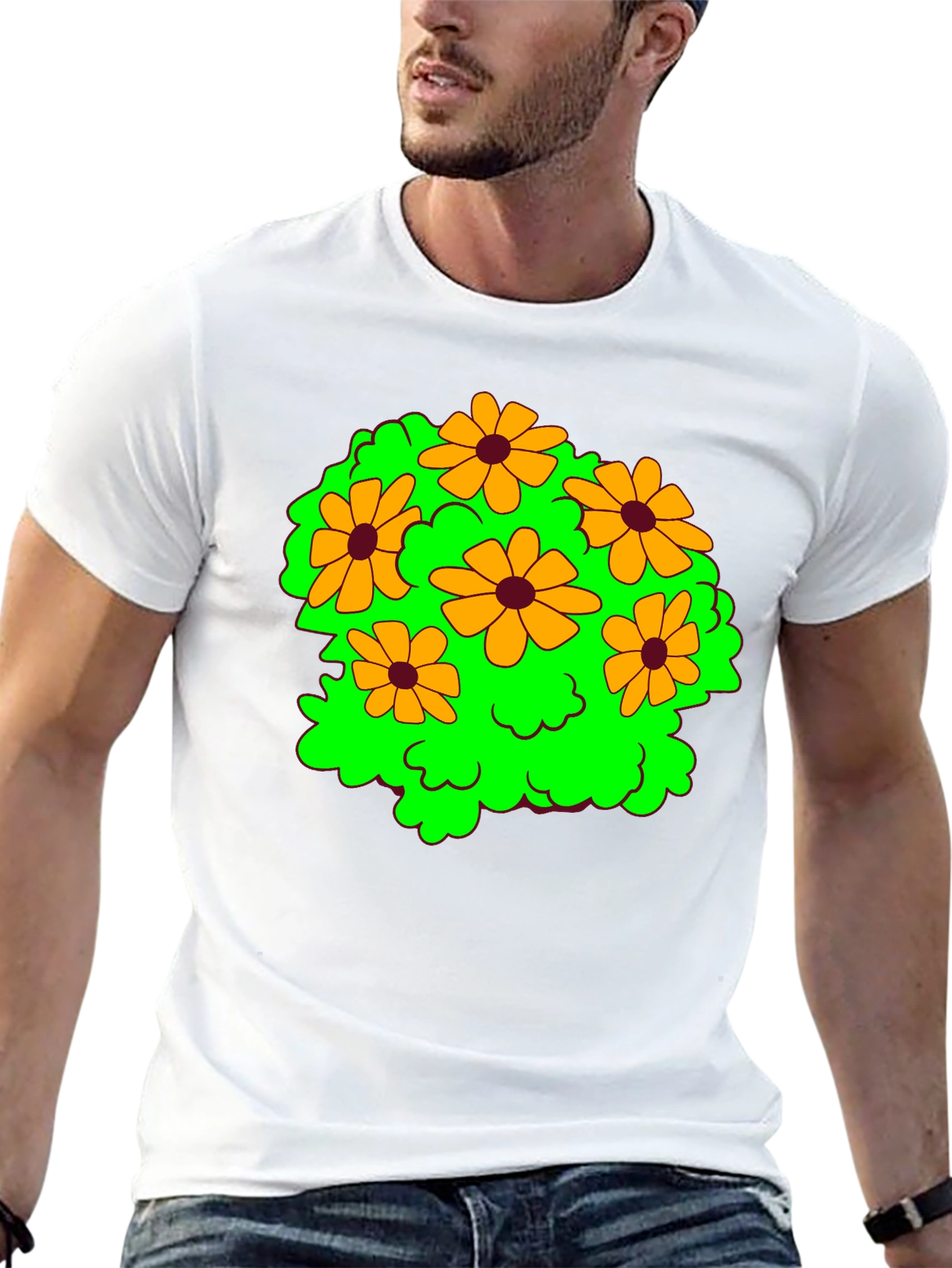 Floral Graphic Tee - Cheerful Black T-Shirt