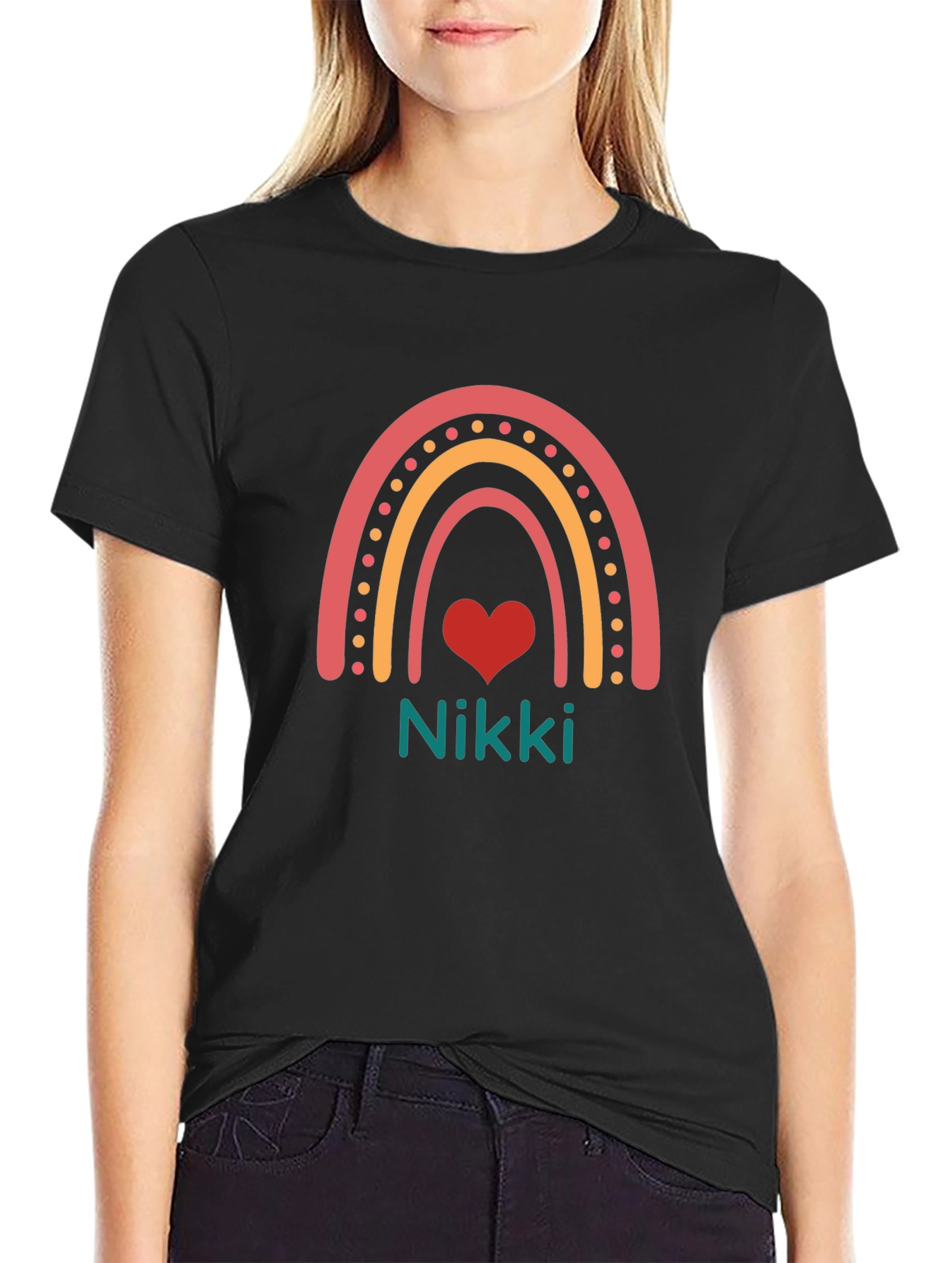 Nikki Rainbow Heart Tee - Custom Name Shirt