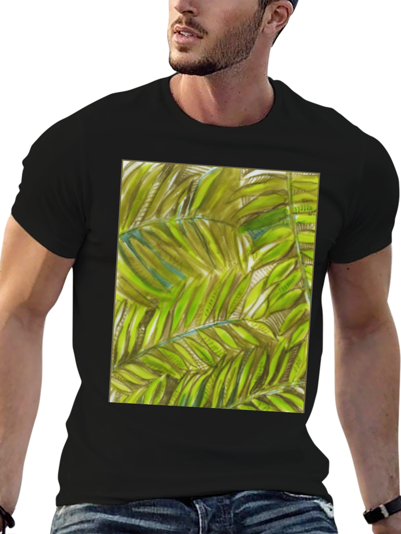 Tropical Leaves Graphic Black T-Shirt