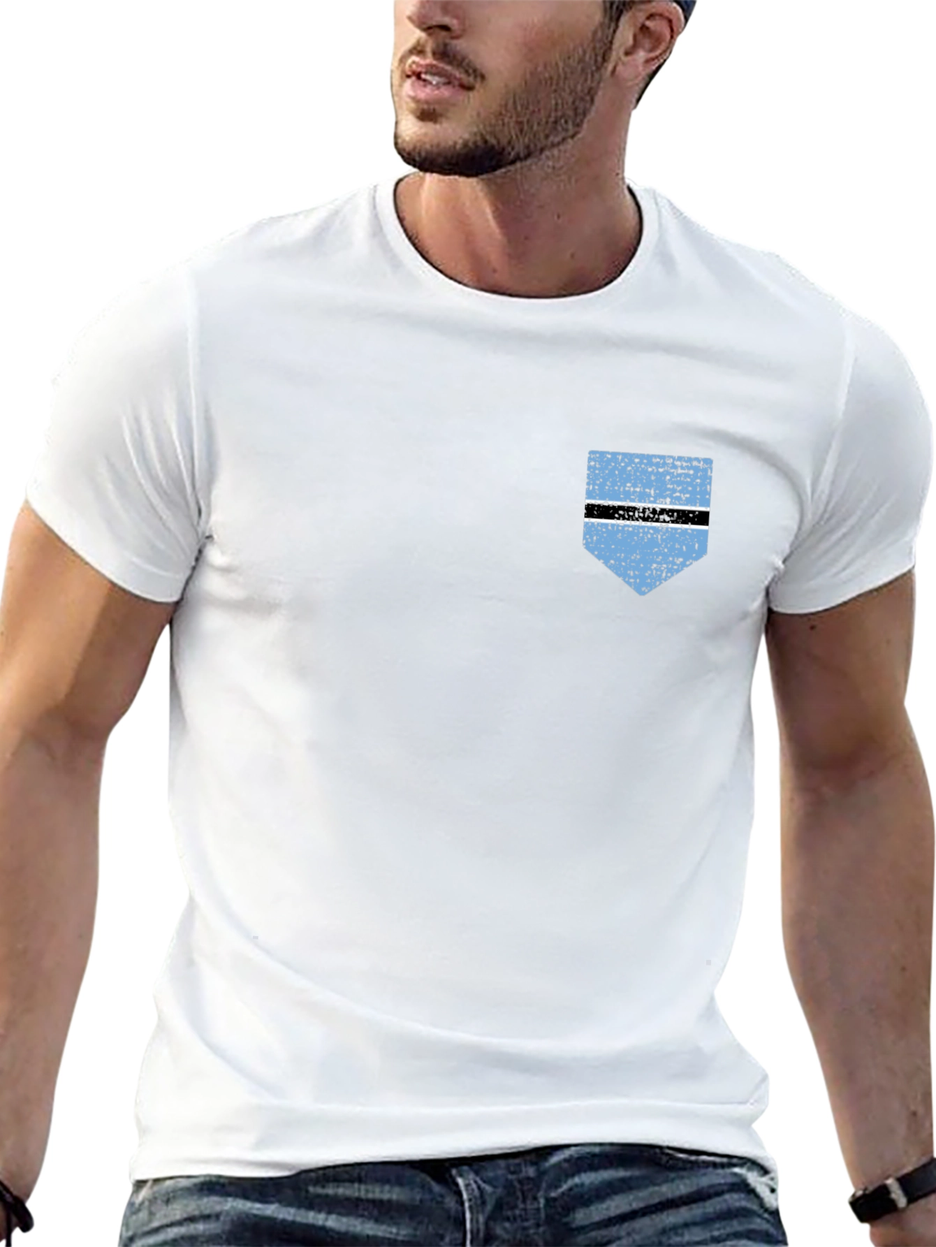 Botswana Flag Pocket Print T-Shirt - Black