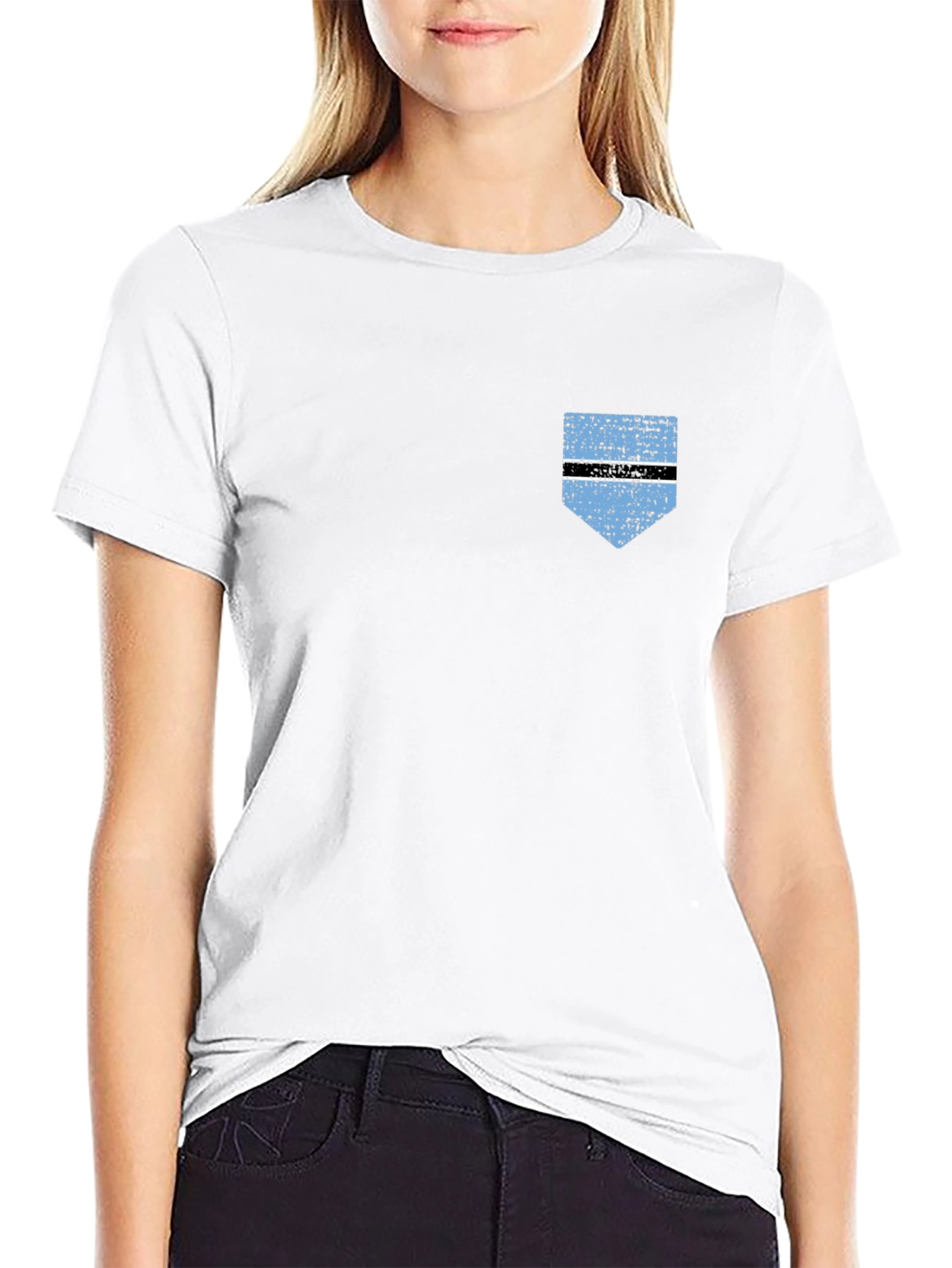 Botswana Flag Pocket Print T-Shirt - Black