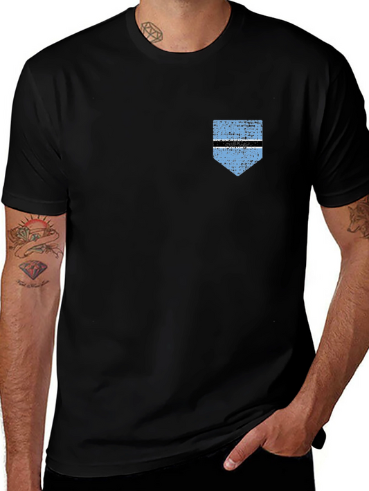 Botswana Flag Pocket Print T-Shirt - Black