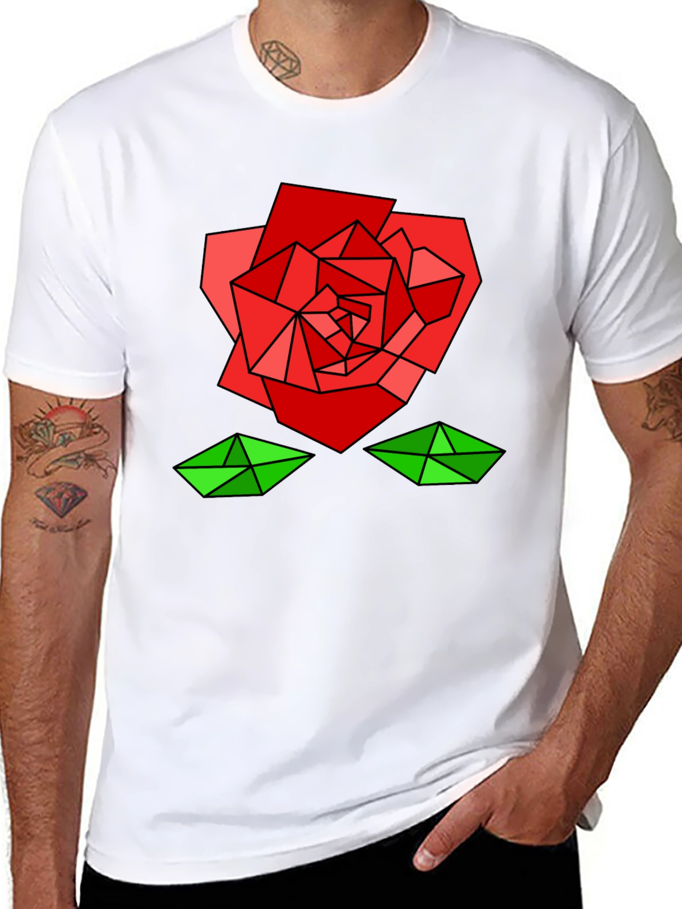 Geometric Rose Graphic Tee - Modern Artistic Design