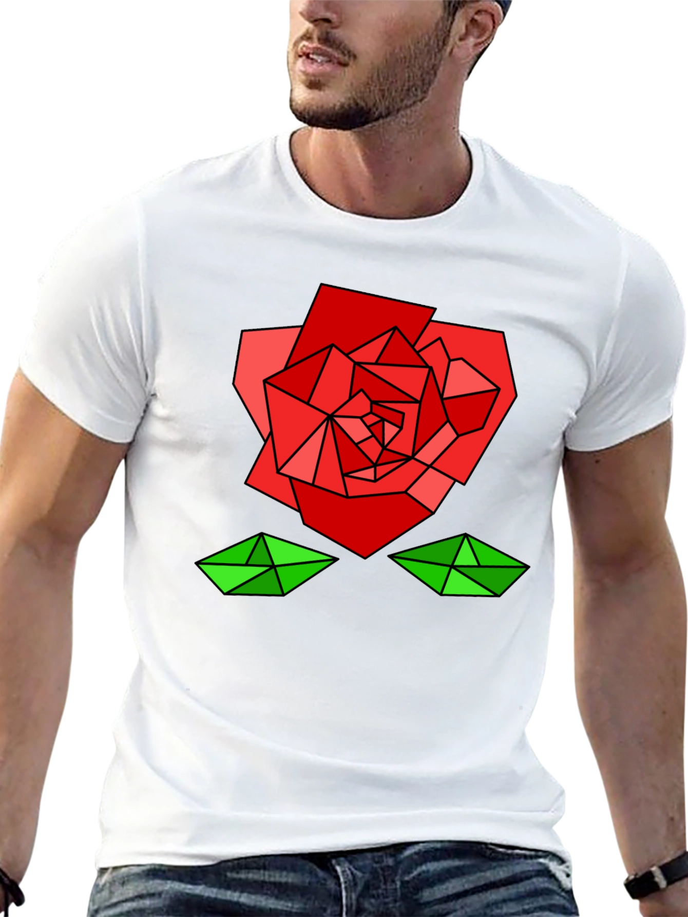Geometric Rose Graphic Tee - Modern Artistic Design