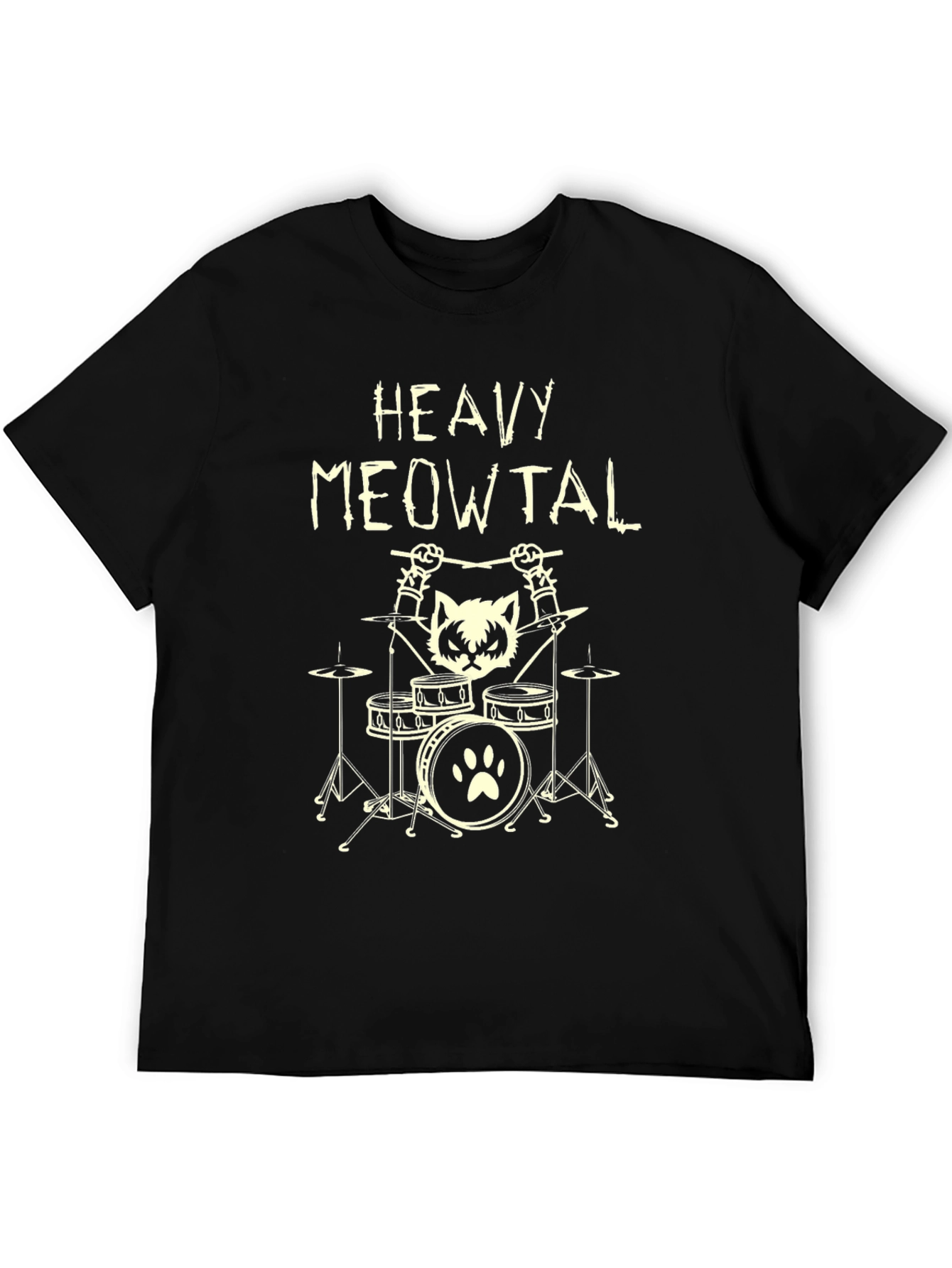 Heavy Meowtal T-Shirt - Rocker Cat Drummer Tee