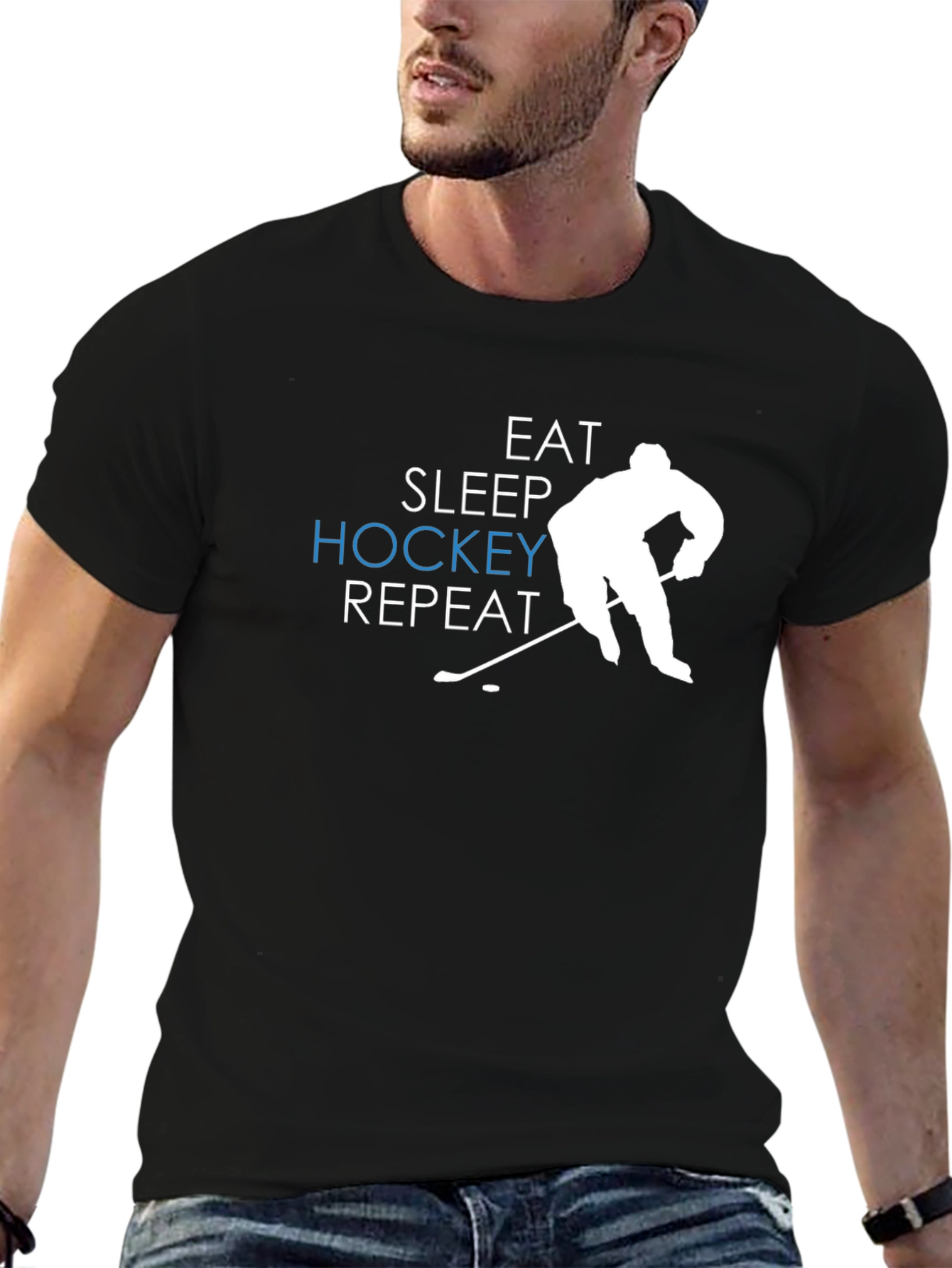 Eat Sleep Hockey Repeat Black T-Shirt
