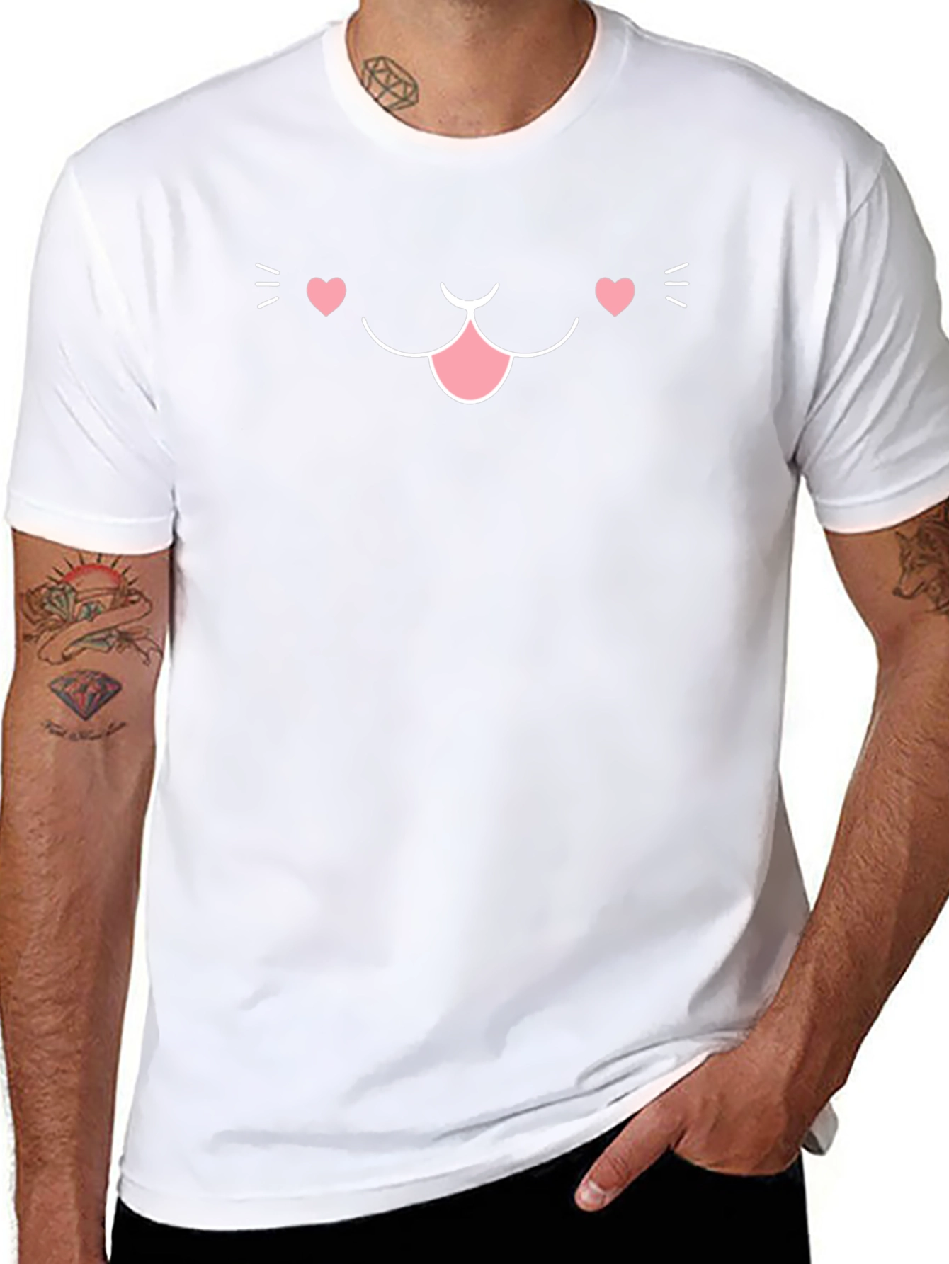 Cute Cat Face Graphic T-Shirt - Black Cotton Blend
