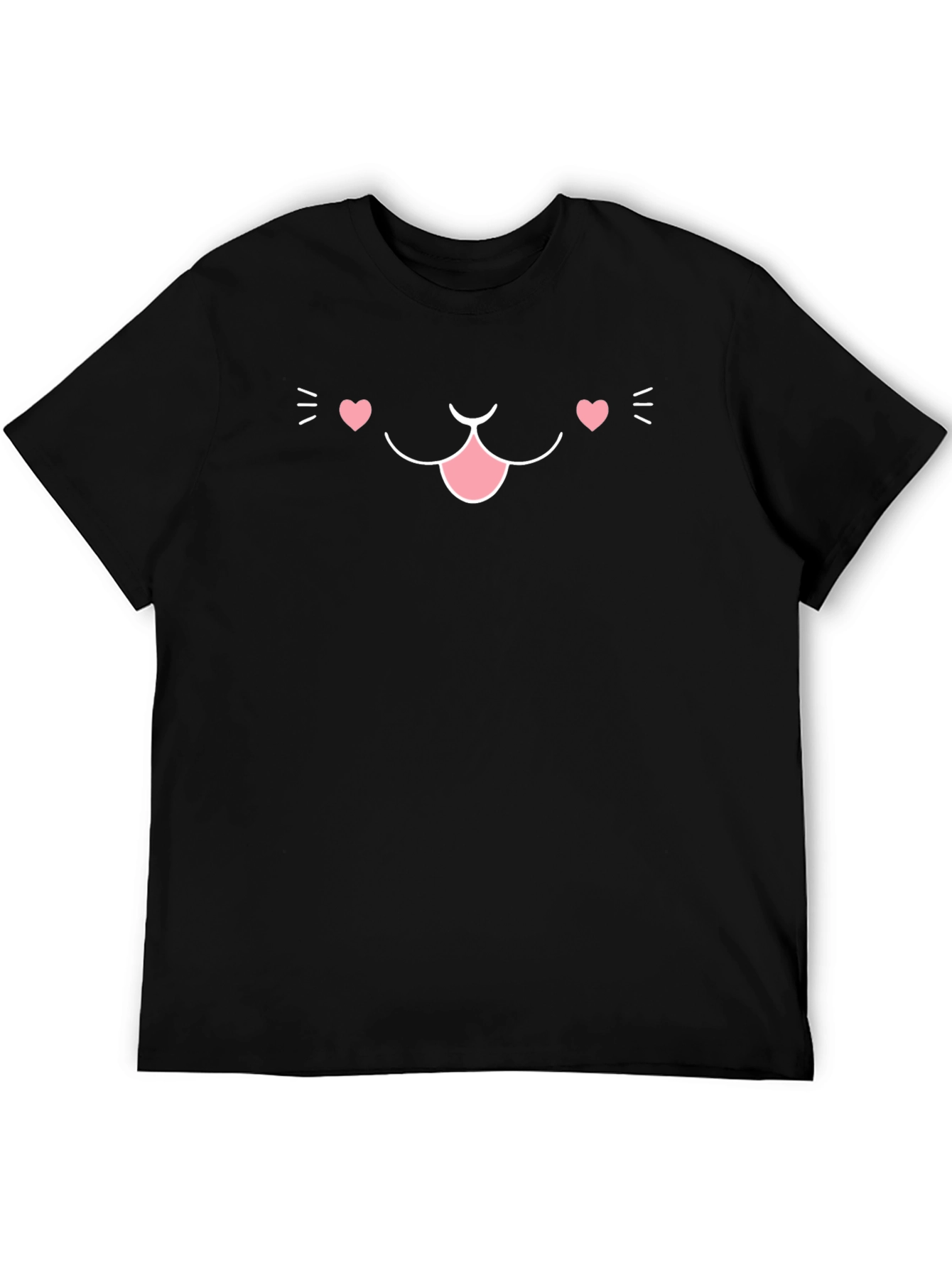 Cute Cat Face Graphic T-Shirt - Black Cotton Blend
