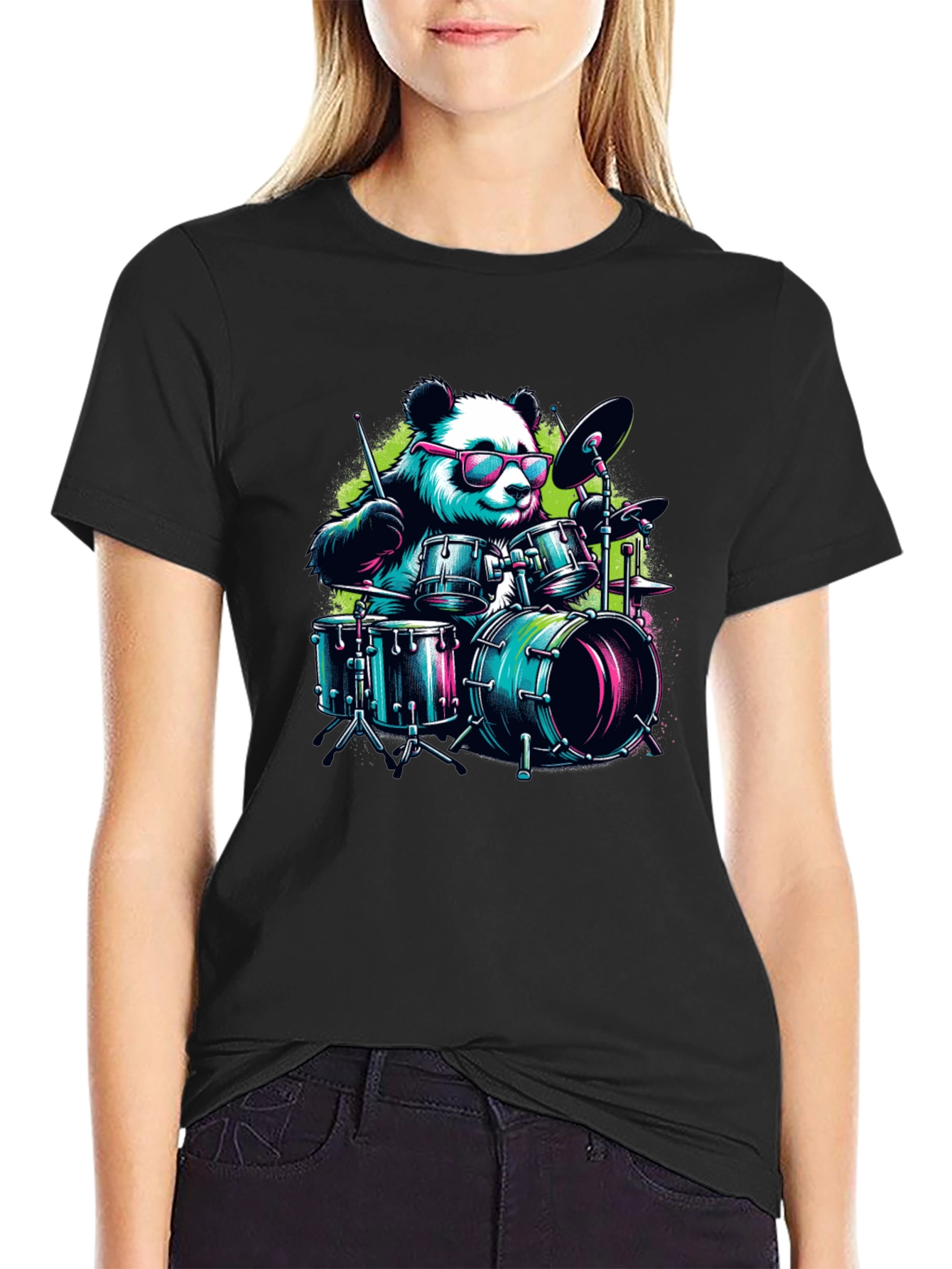 Drummer Panda T-Shirt - Cool Graphic Tee