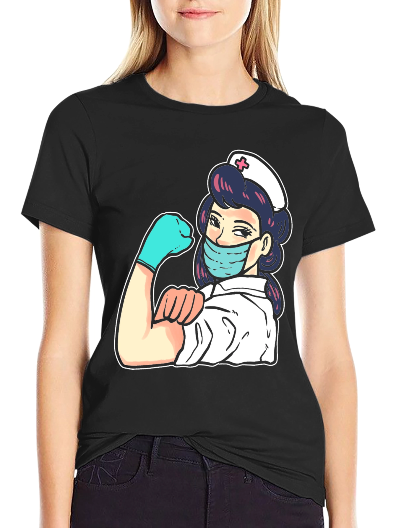 Nurse Graphic Tee - Black Cotton Blend T-Shirt