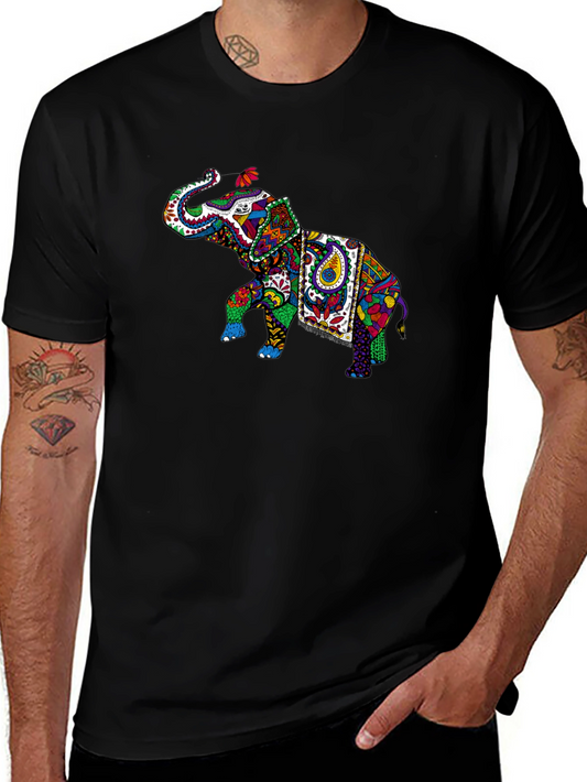 Colorful Elephant Graphic Tee - Black