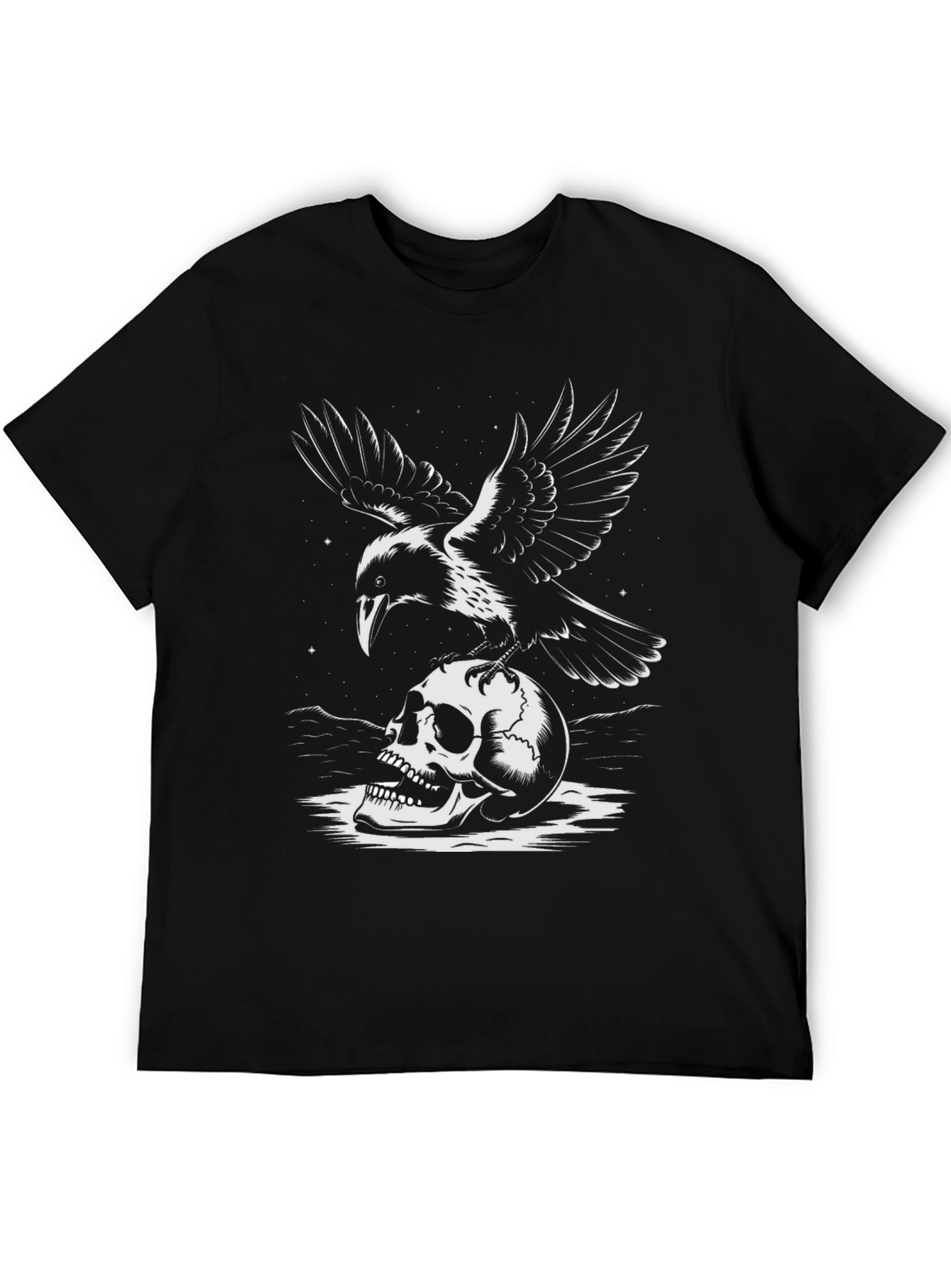 Raven and Skull Graphic Tee - Dark Aesthetic T-Shirt