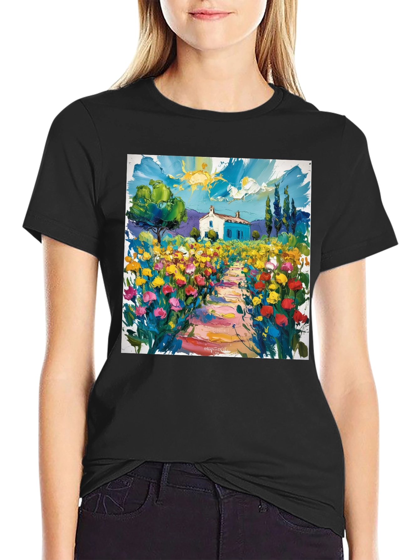 Vibrant Landscape Graphic Tee - Artistic Impression