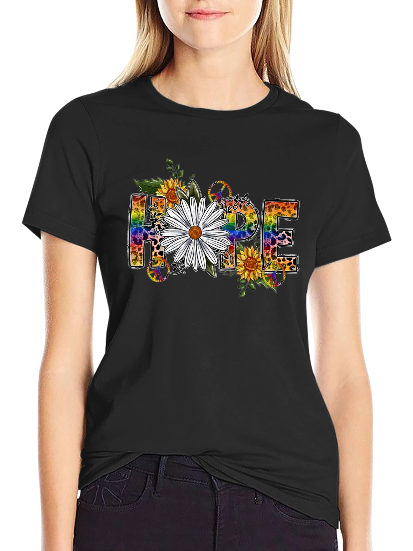 Hope Floral Graphic Tee - Black T-Shirt