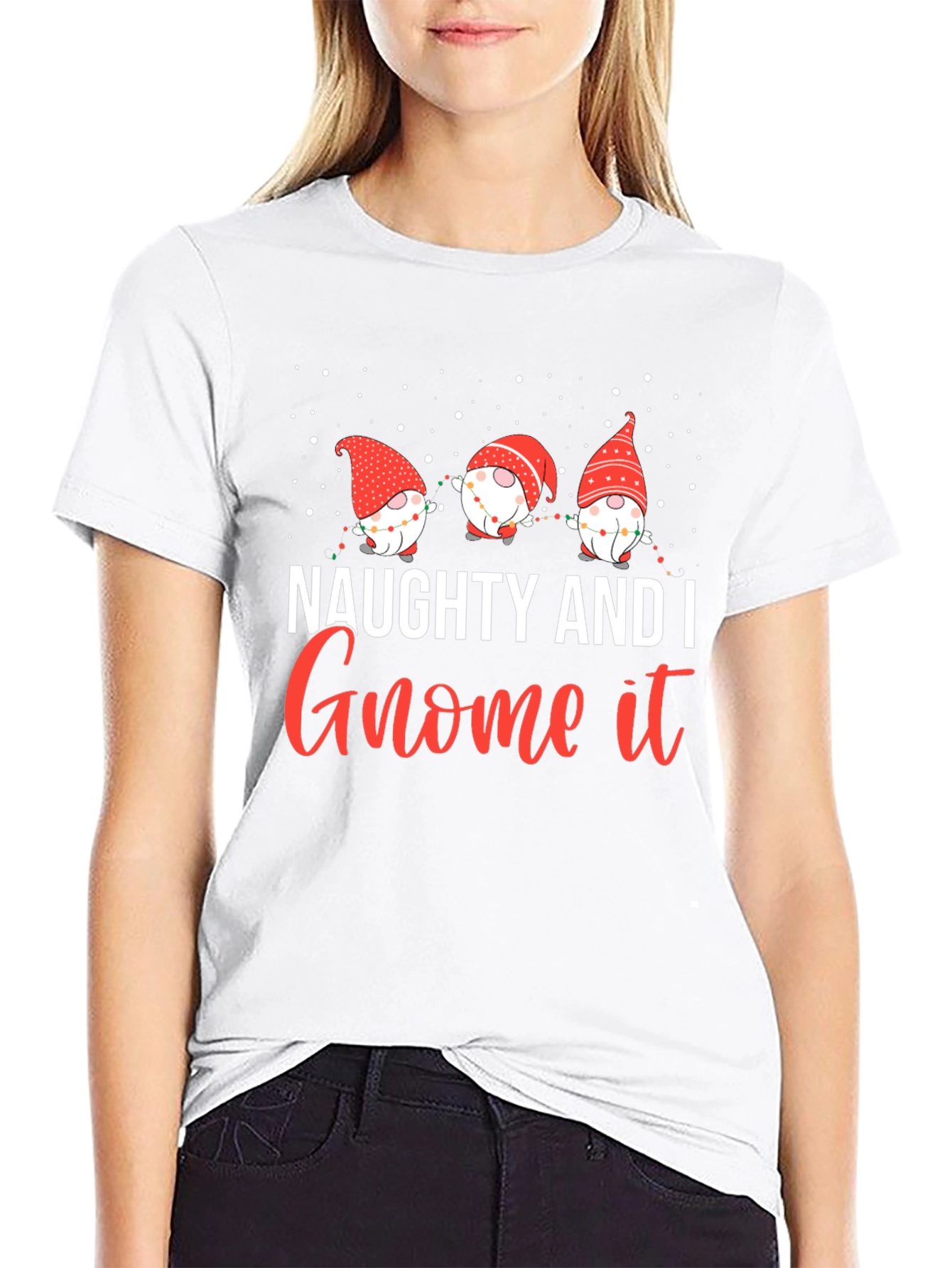 Naughty and I Gnome It Christmas Graphic Tee