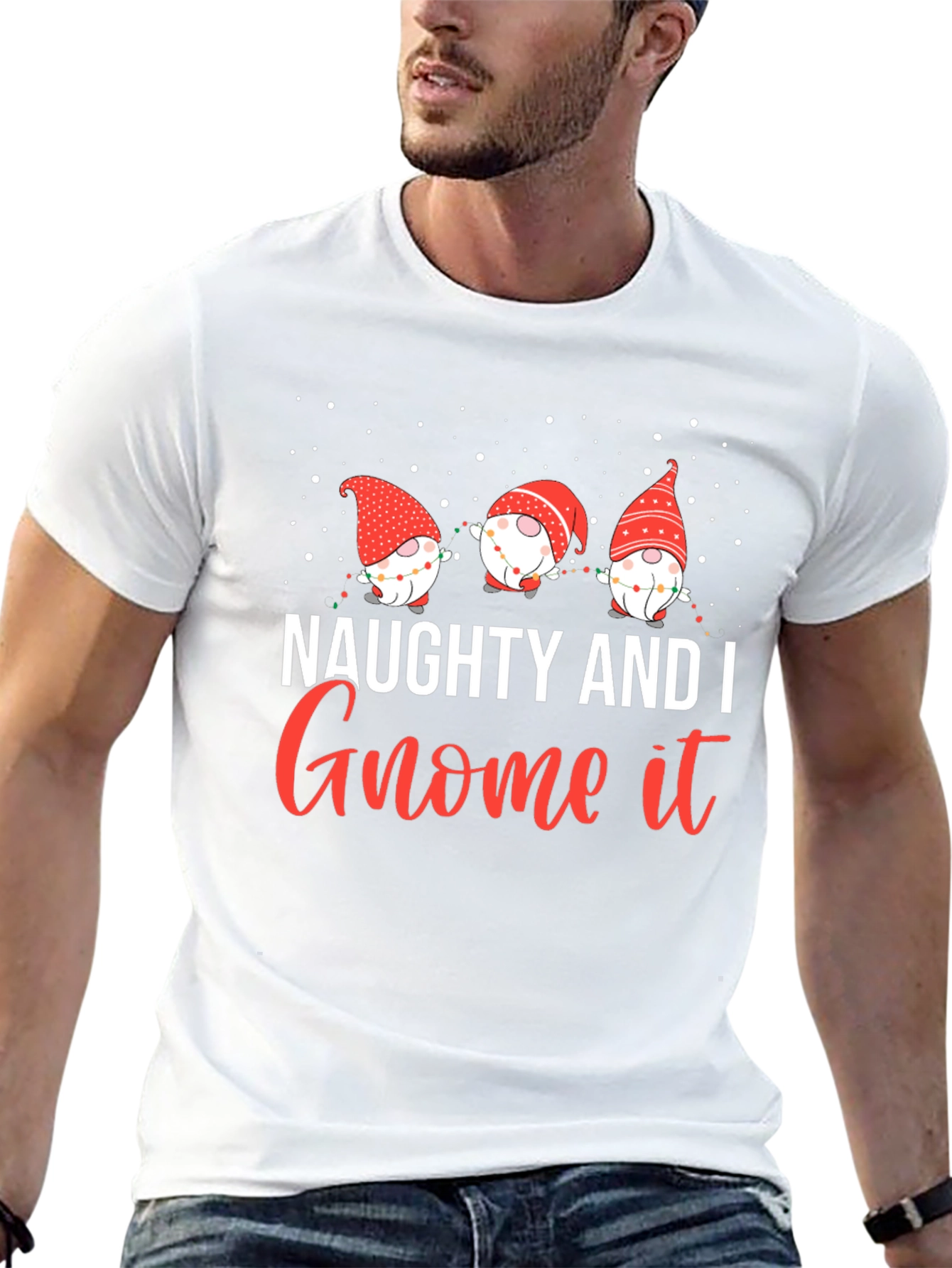 Naughty and I Gnome It Christmas Graphic Tee