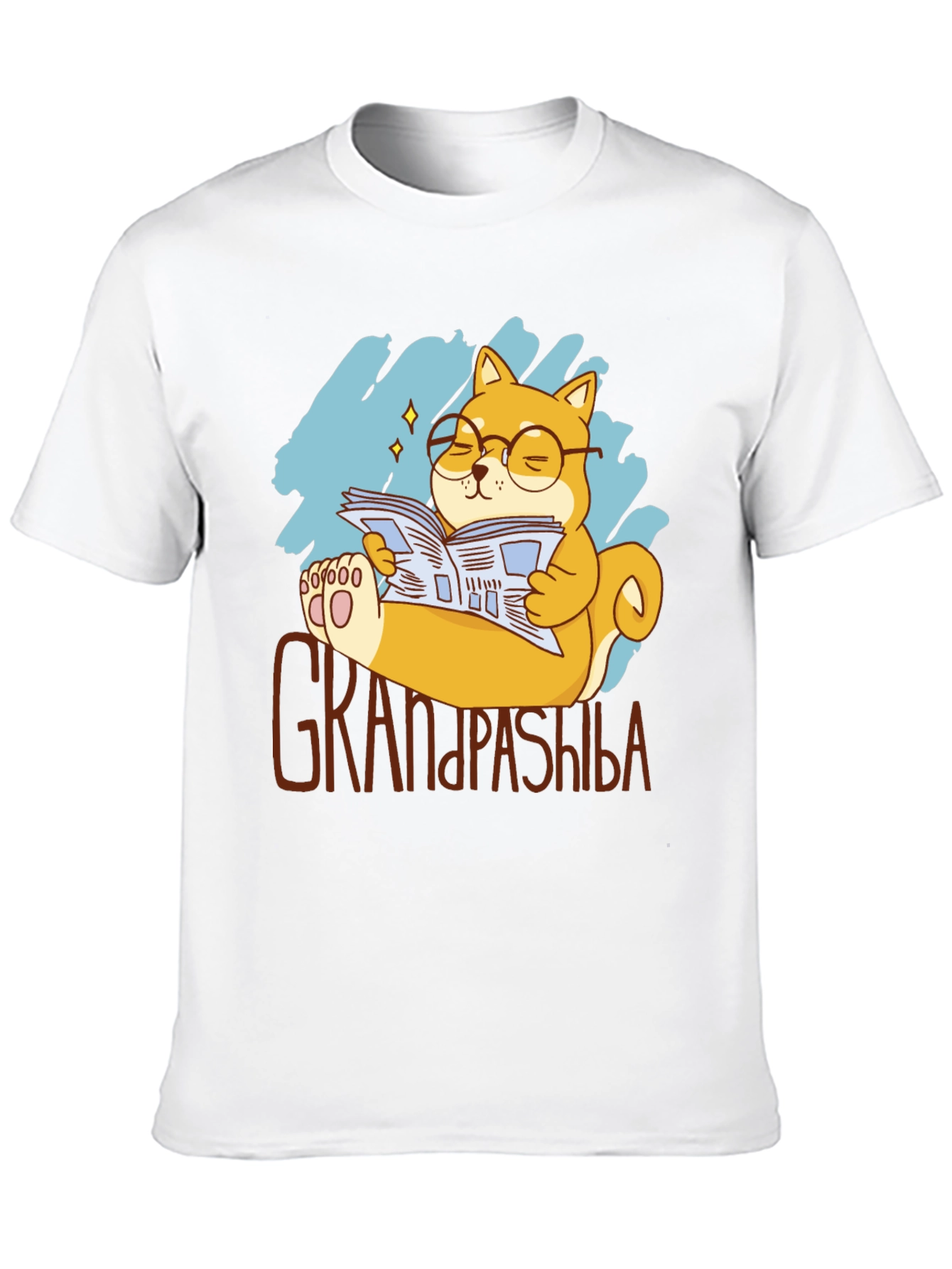 Grandpa Shiba Inu Reading Newspaper Graphic T-Shirt