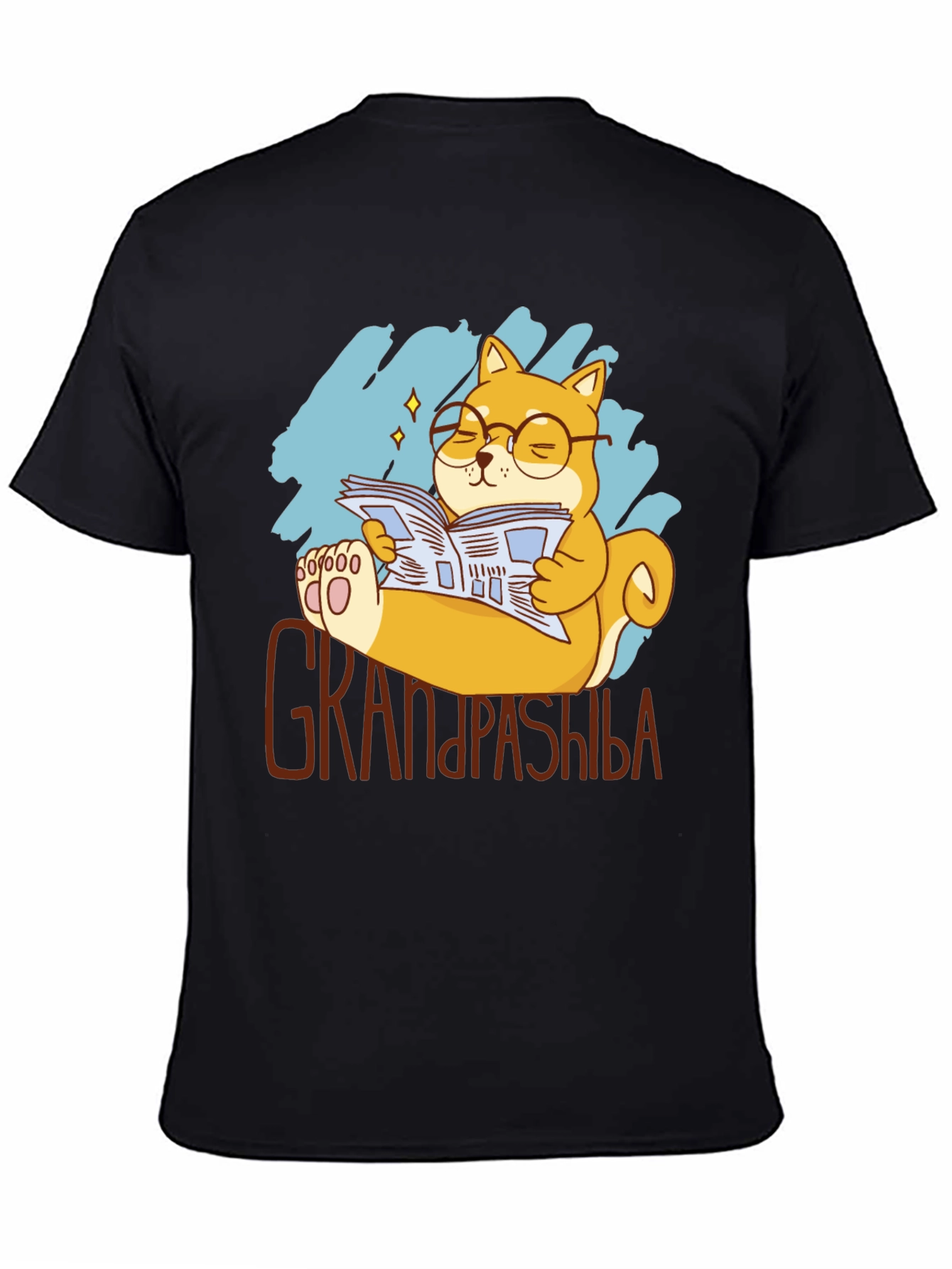 Grandpa Shiba Inu Reading Newspaper Graphic T-Shirt