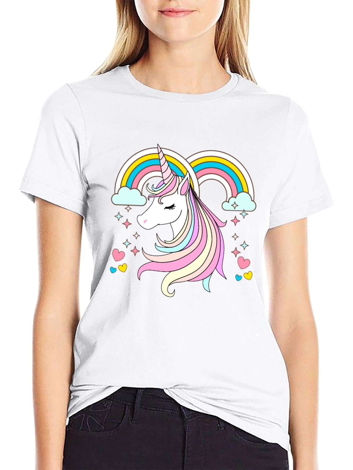 Unicorn Rainbow Graphic Tee - Black