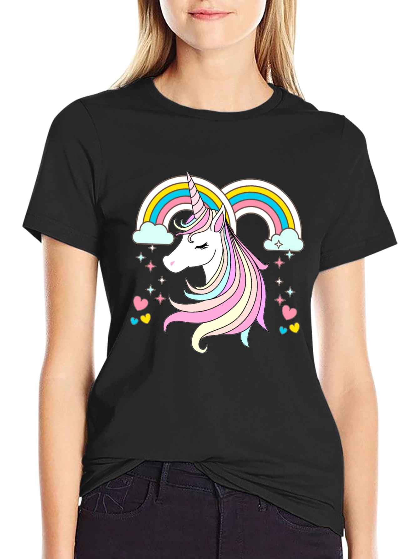 Unicorn Rainbow Graphic Tee - Black