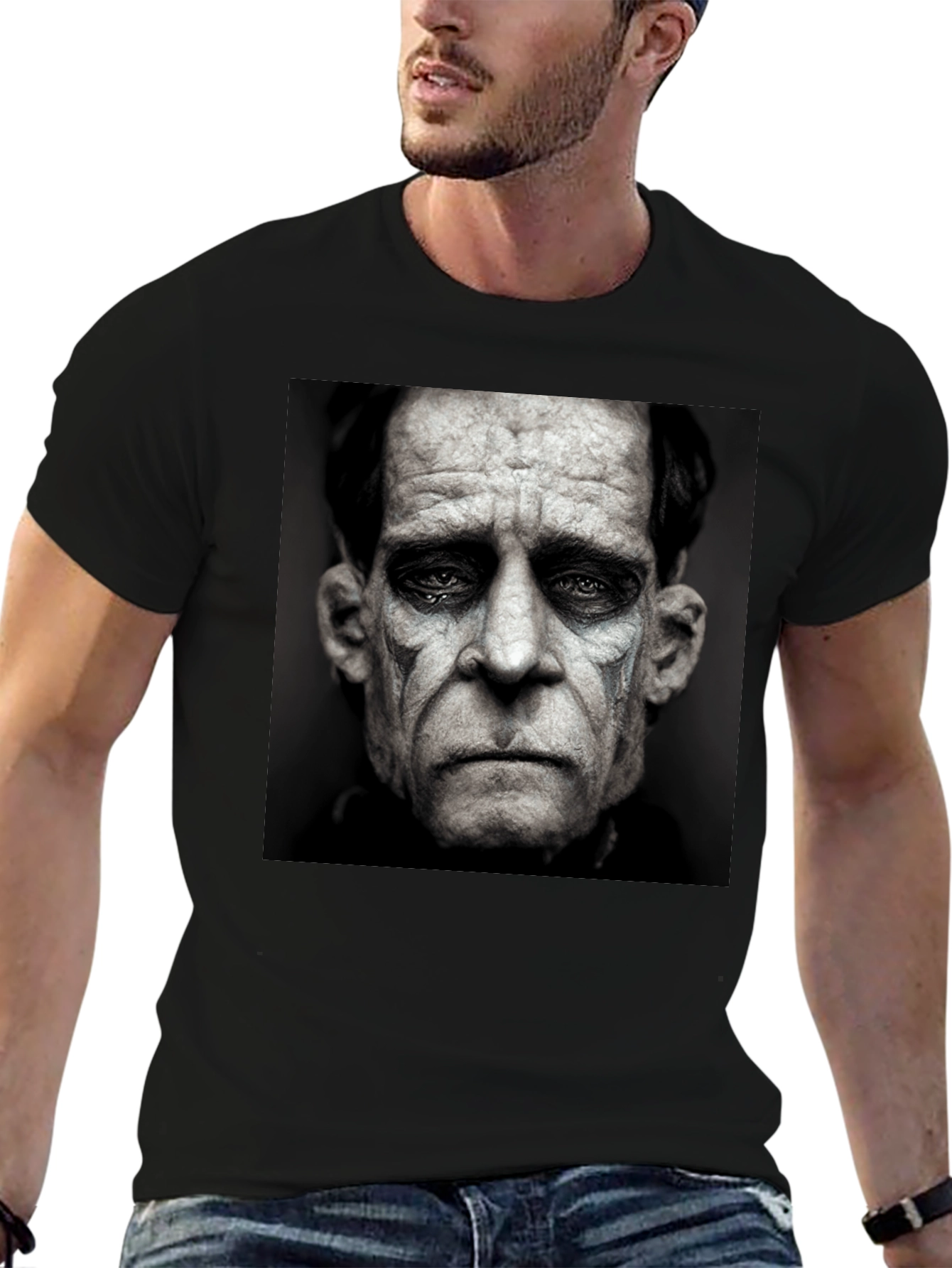 Black T-Shirt with Sad Clown Face Graphic