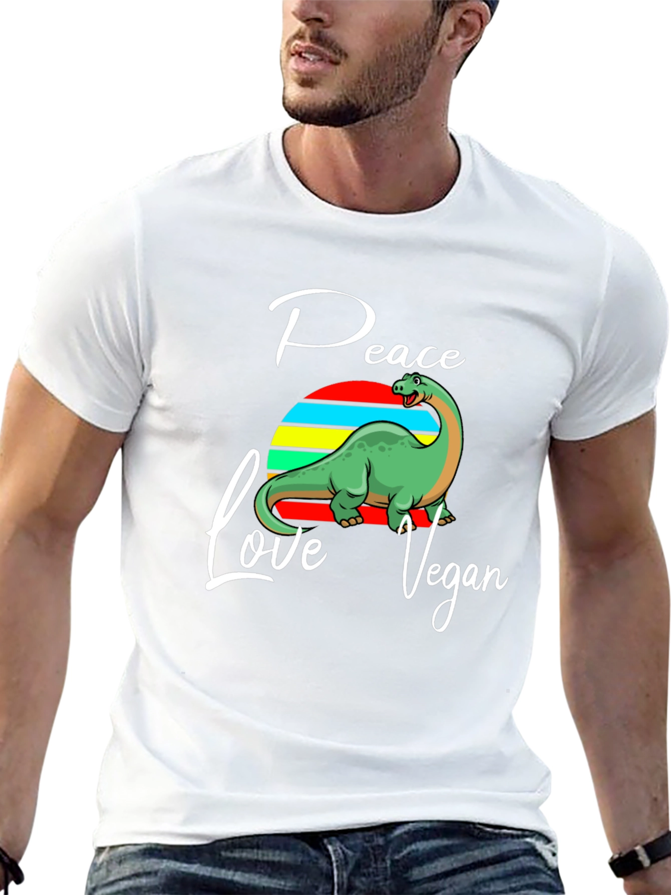 Peace Love Vegan Dinosaur Graphic T-Shirt