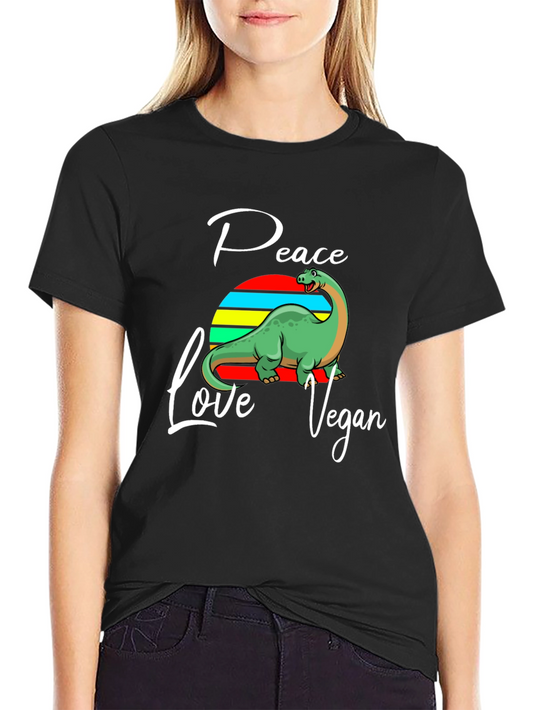 Peace Love Vegan Dinosaur Graphic T-Shirt