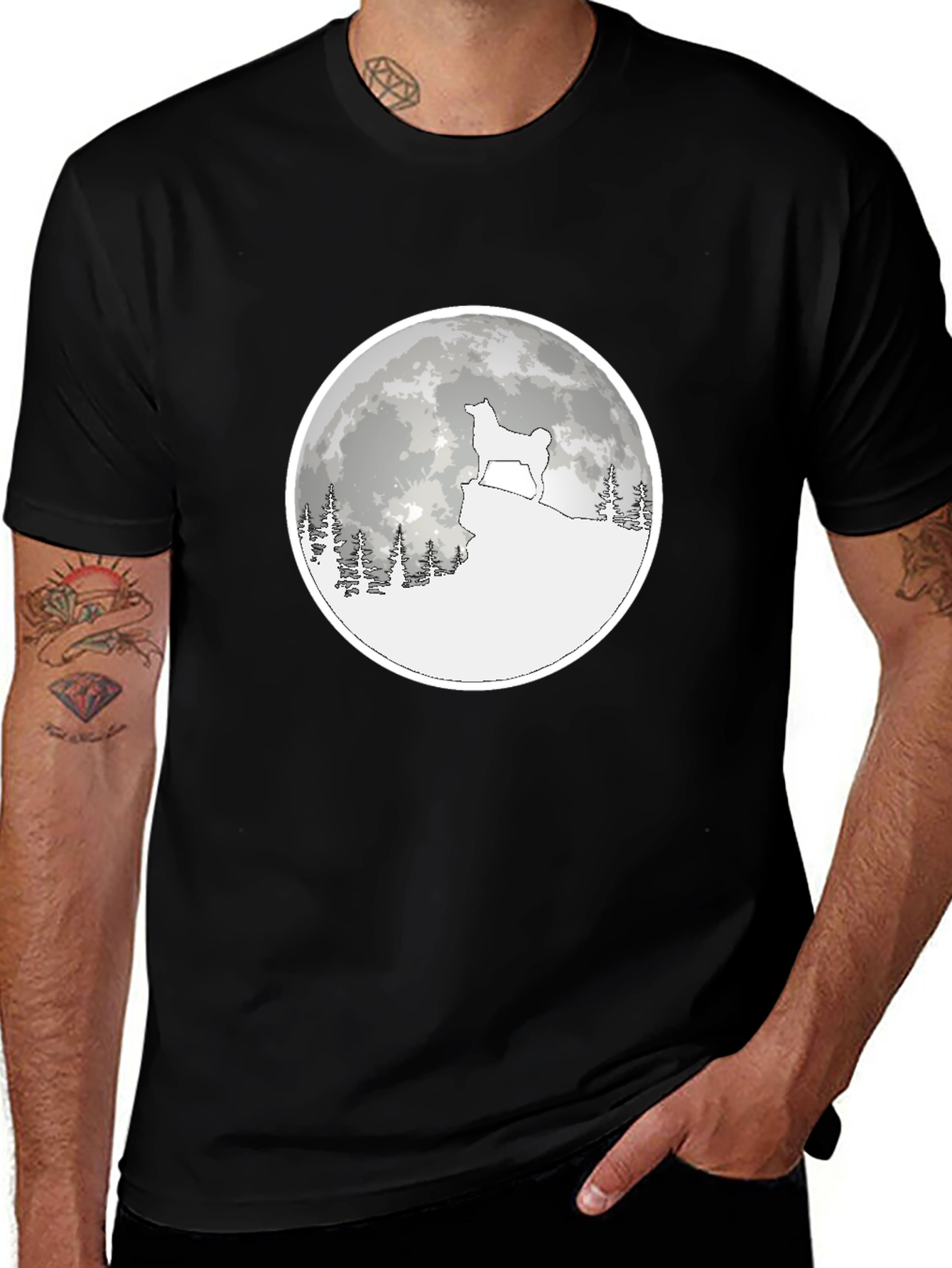 Dog Moon Graphic Tee - Unisex Black Cotton T-Shirt