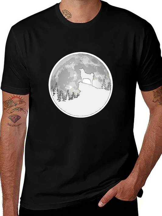 Dog Moon Graphic Tee - Unisex Black Cotton T-Shirt