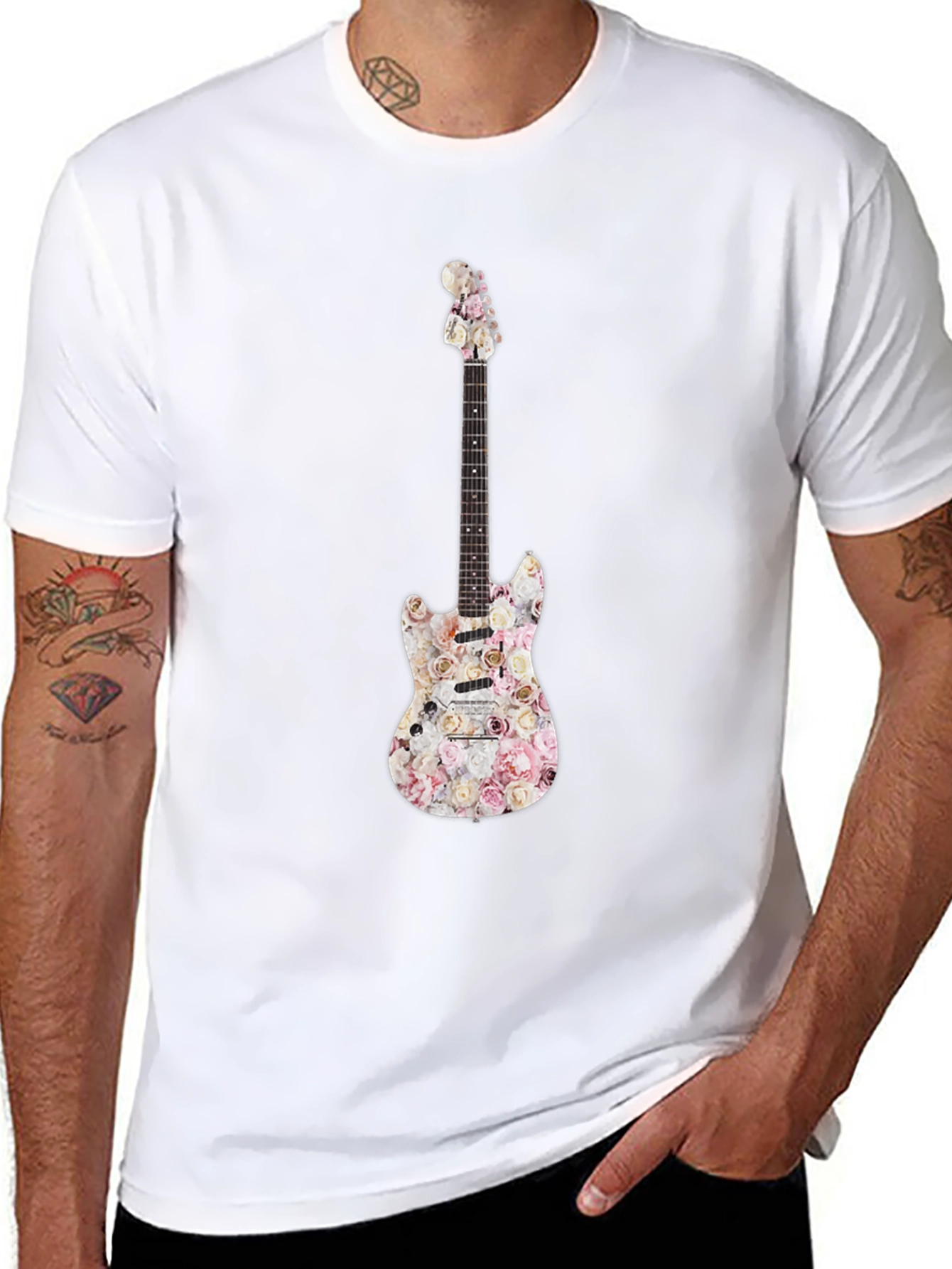 Floral Guitar Graphic T-Shirt - Black