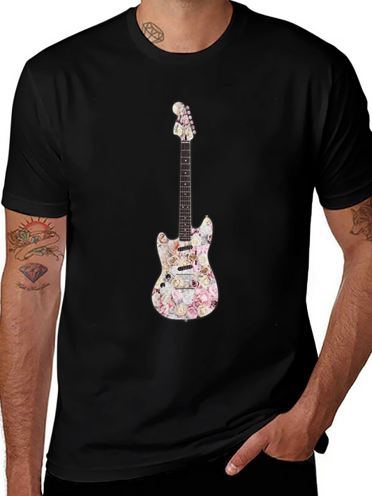 Floral Guitar Graphic T-Shirt - Black
