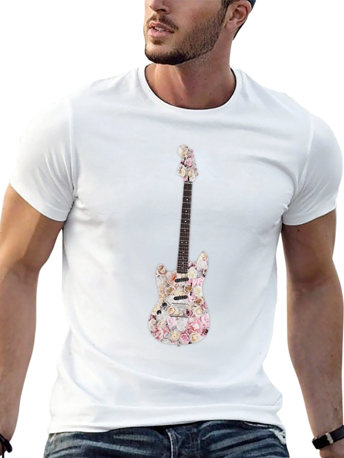 Floral Guitar Graphic T-Shirt - Black
