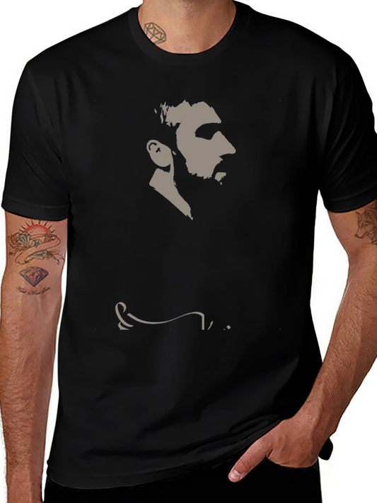 Mens Black Graphic Tee - Silhouette Portrait