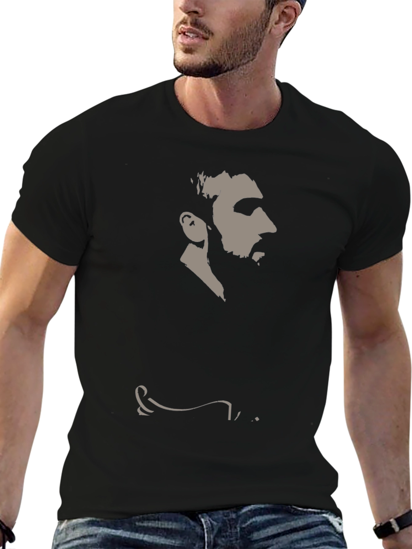 Mens Black Graphic Tee - Silhouette Portrait