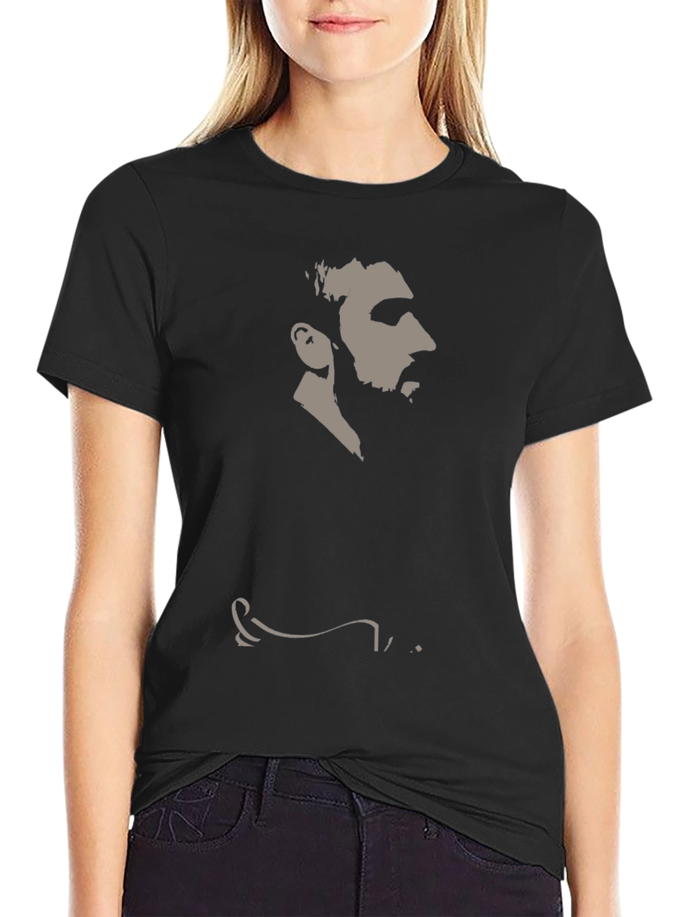 Mens Black Graphic Tee - Silhouette Portrait