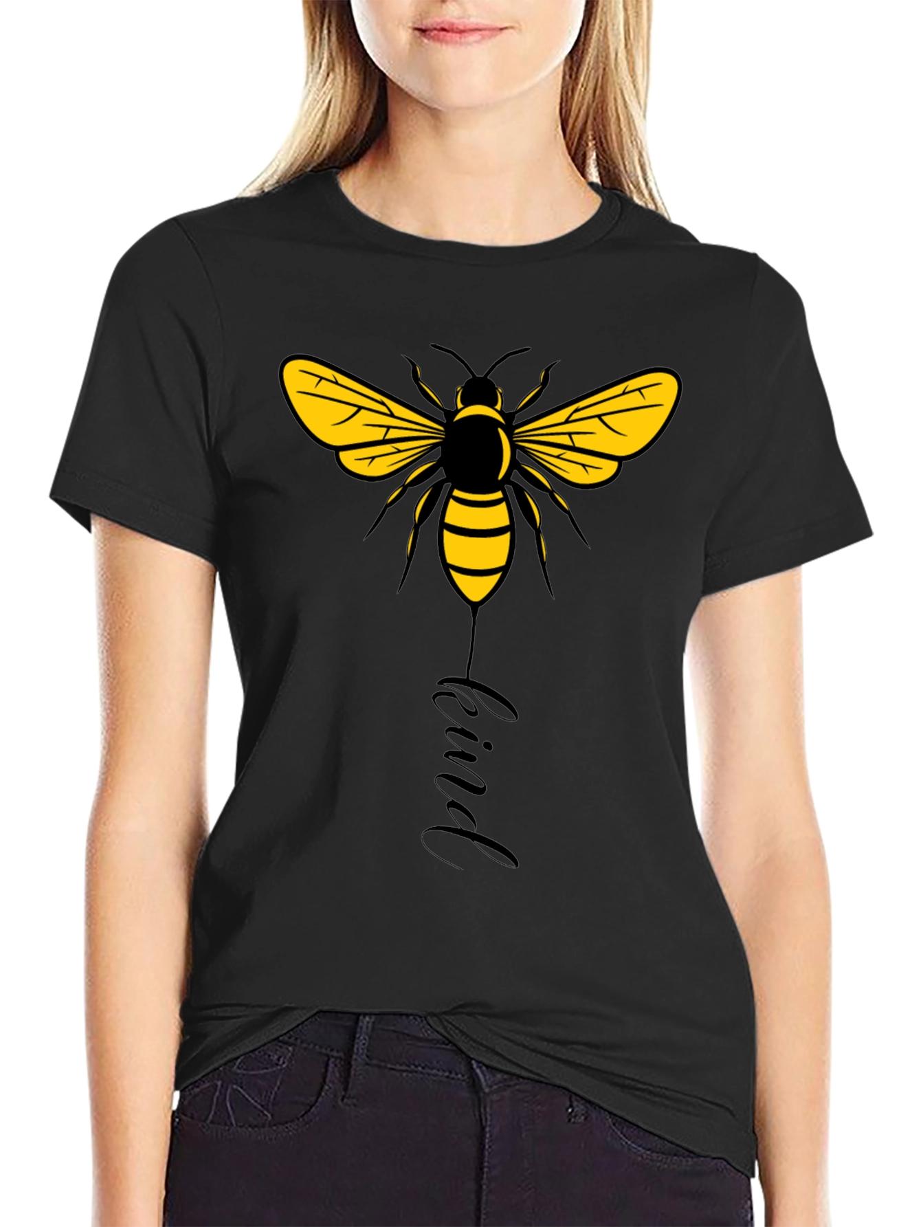 Bee Kind Graphic Tee - Black Cotton T-Shirt