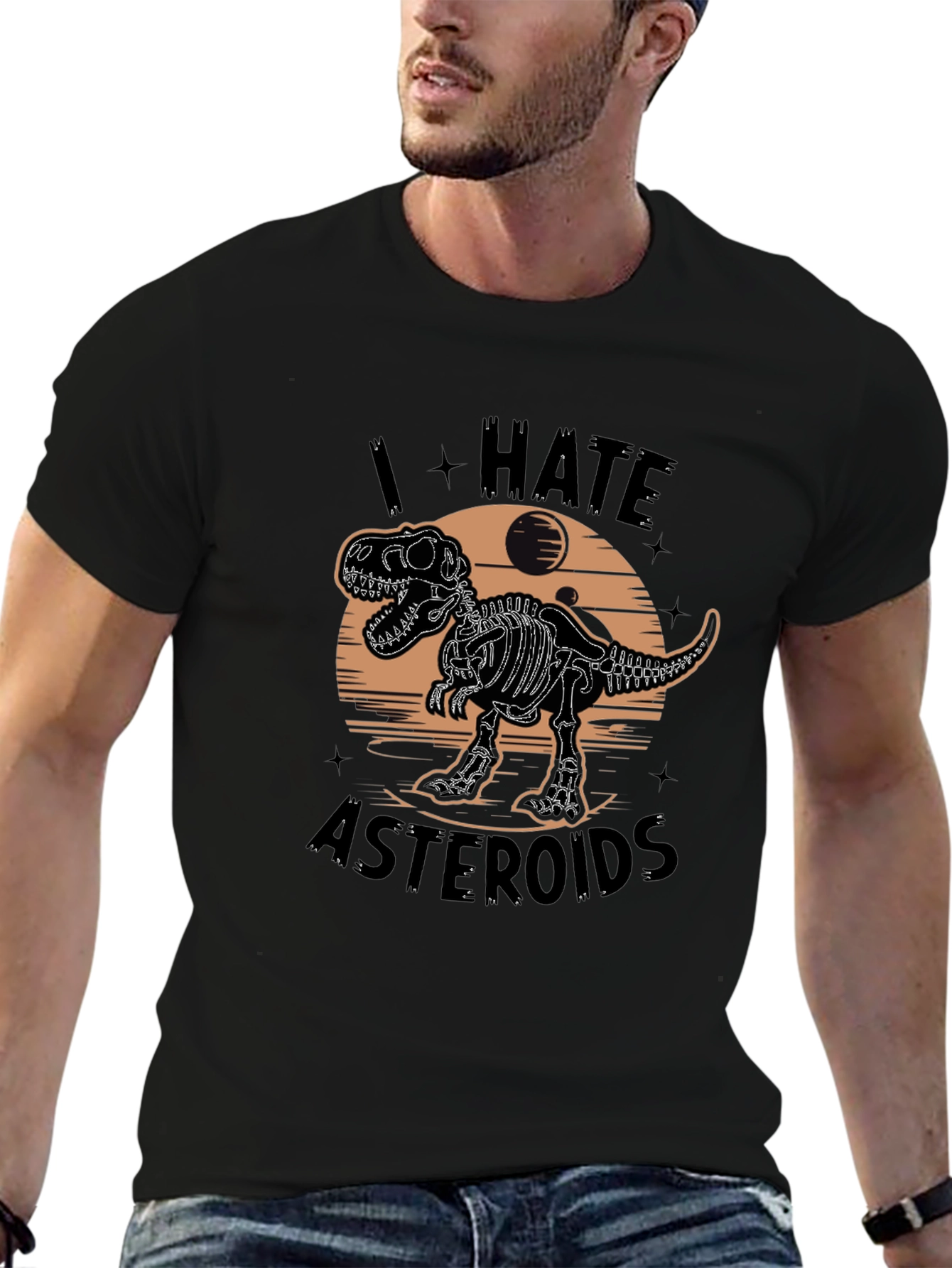 I Hate Asteroids Dinosaur Skeleton Graphic T-Shirt