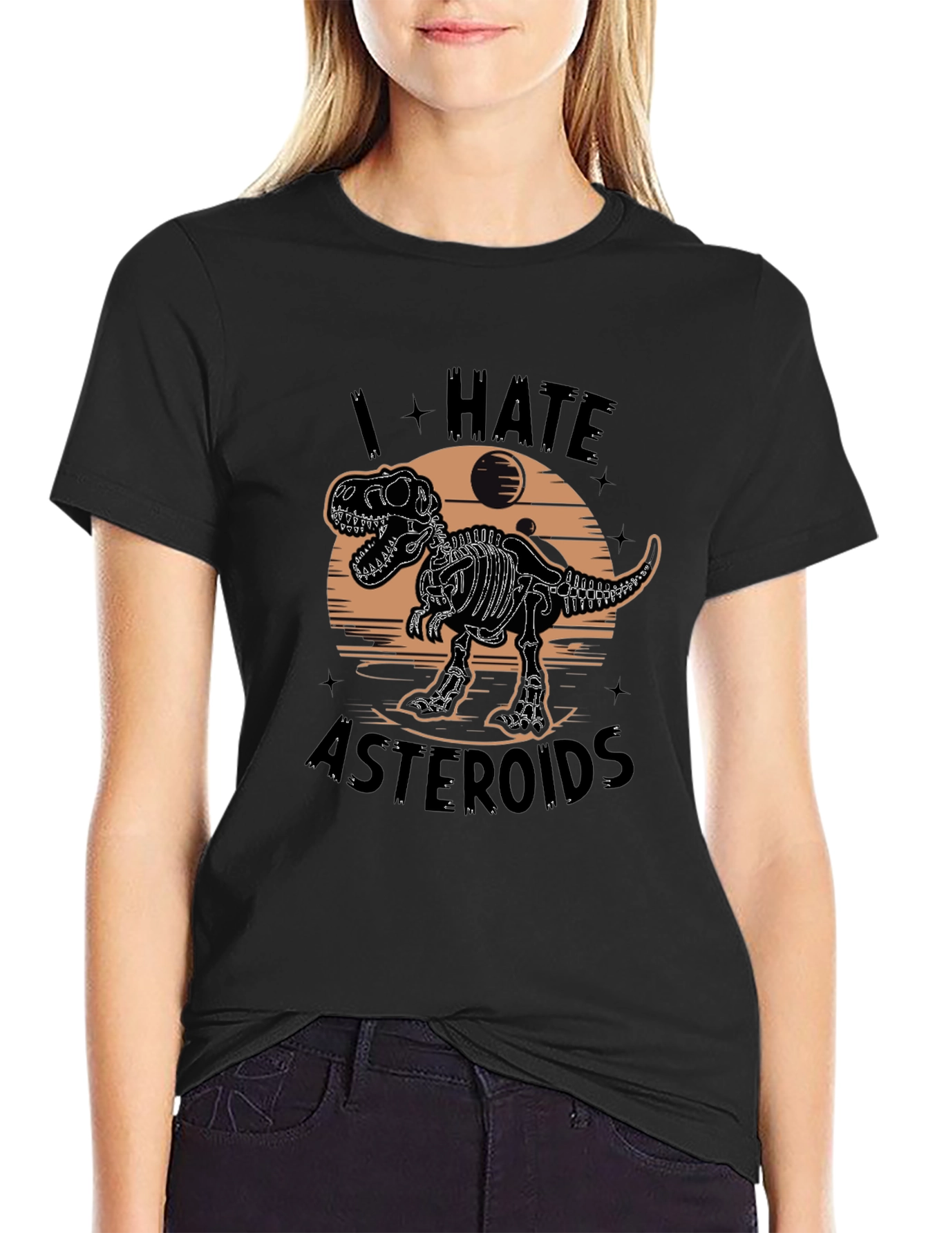 I Hate Asteroids Dinosaur Skeleton Graphic T-Shirt