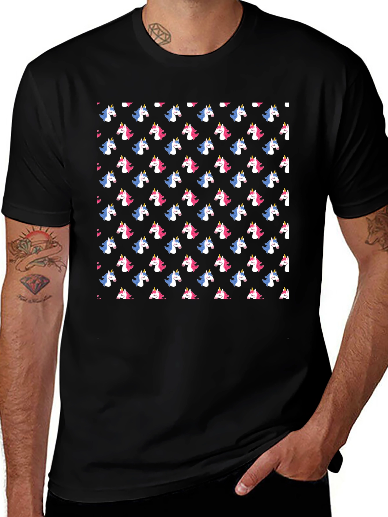 Unicorn Print Black T-Shirt