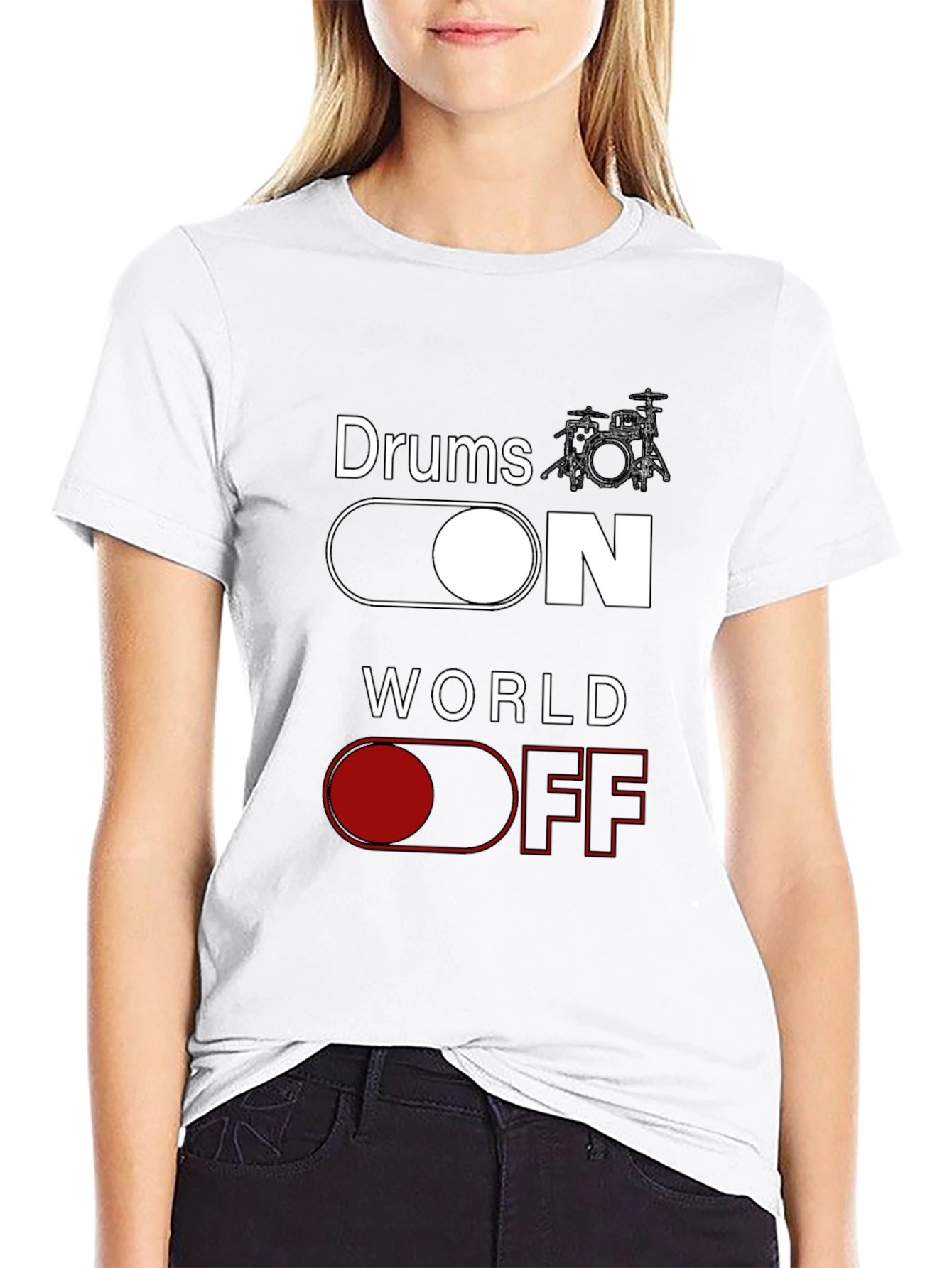 Drums ON World OFF Black T-Shirt