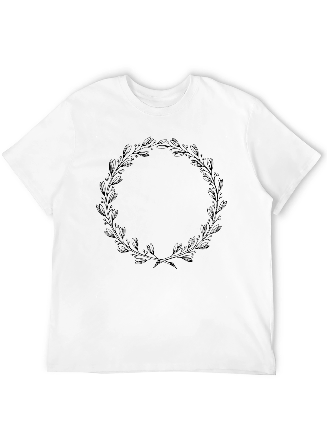 Black T-Shirt with Leaf Wreath Design