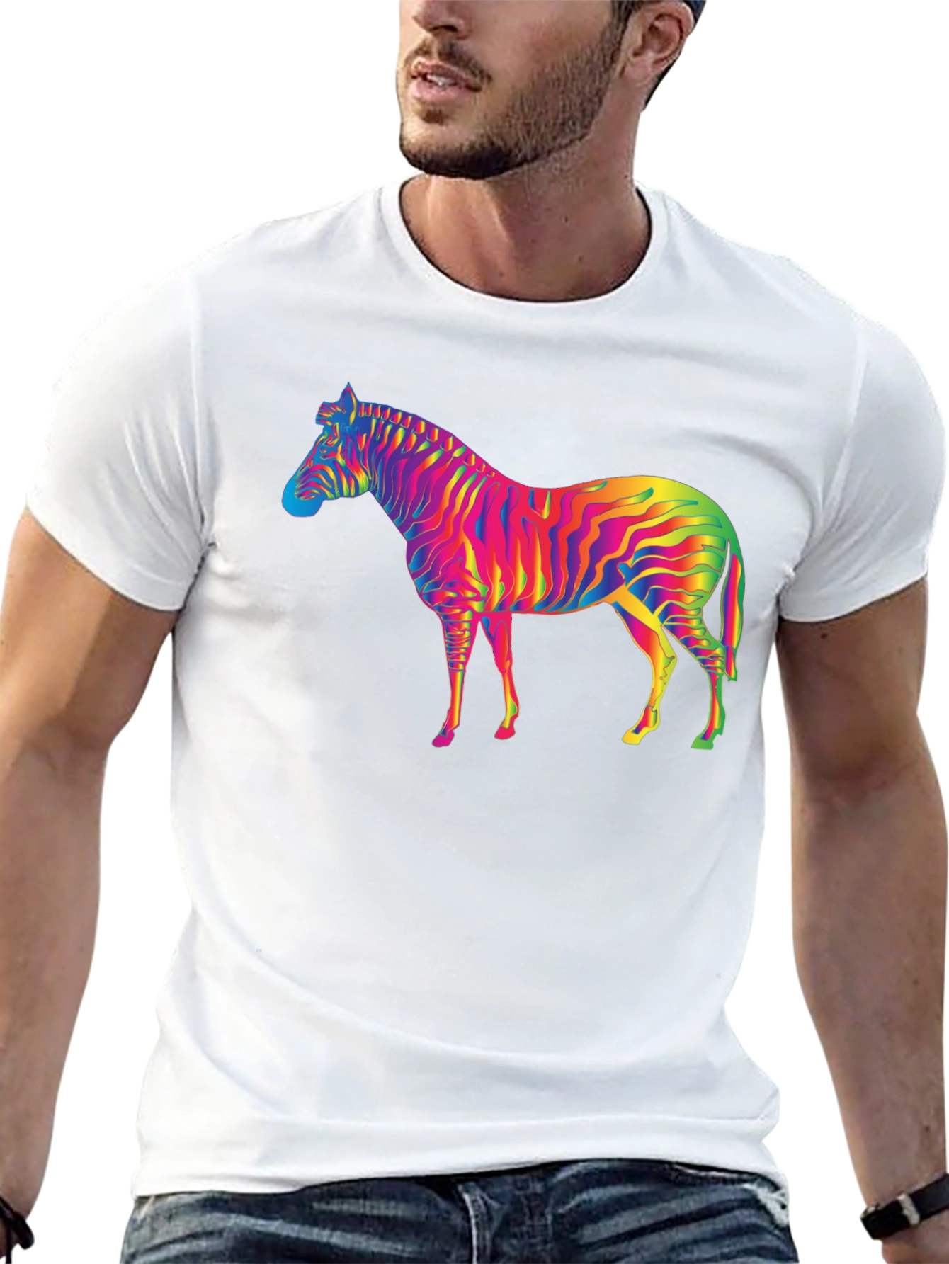 Rainbow Zebra Graphic Tee - Stylish Cotton Blend