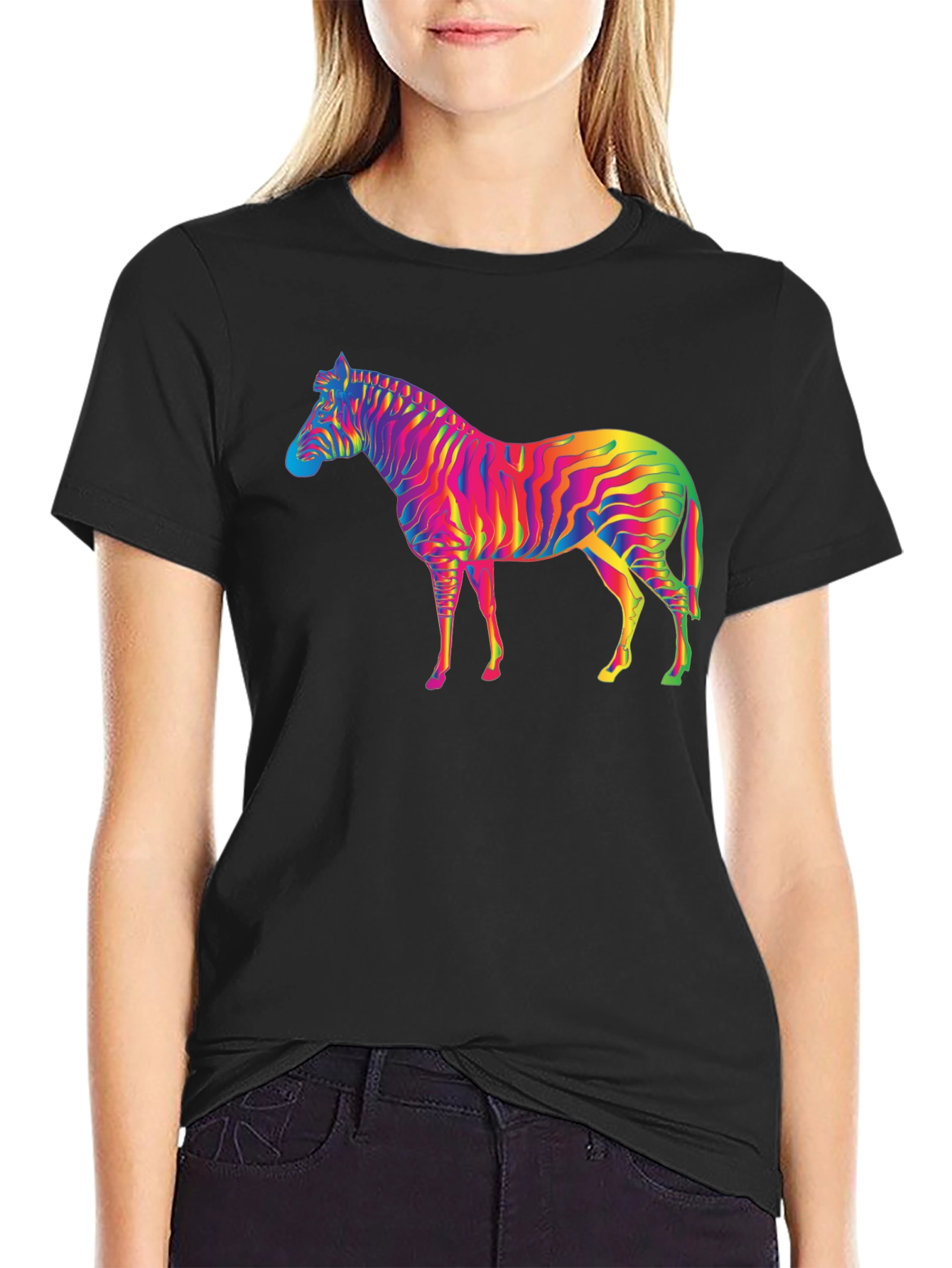 Rainbow Zebra Graphic Tee - Stylish Cotton Blend