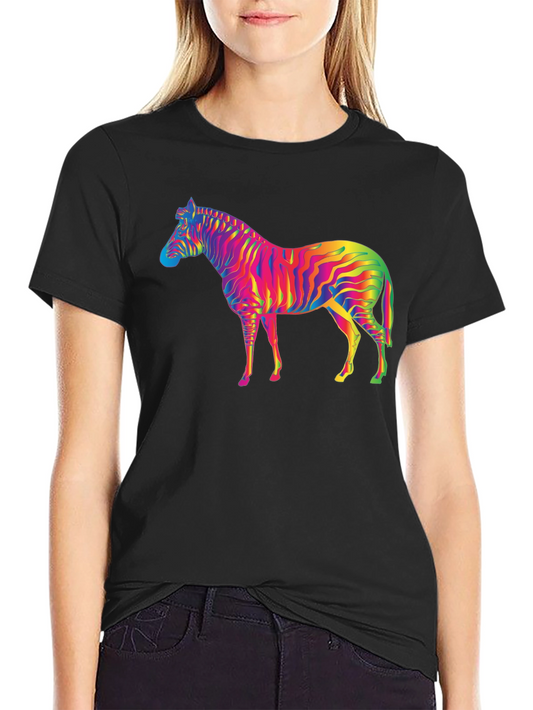 Rainbow Zebra Graphic Tee - Stylish Cotton Blend