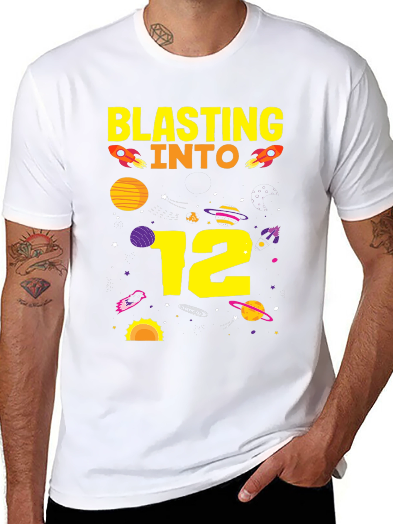Blasting Into 12th Birthday T-Shirt Space Theme
