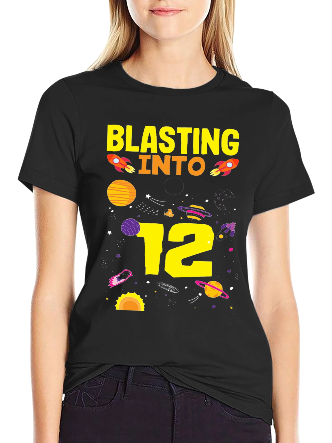 Blasting Into 12th Birthday T-Shirt Space Theme