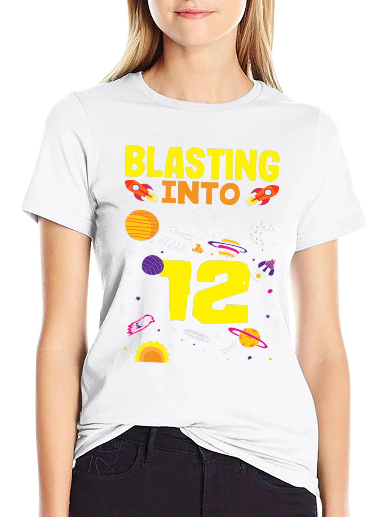 Blasting Into 12th Birthday T-Shirt Space Theme