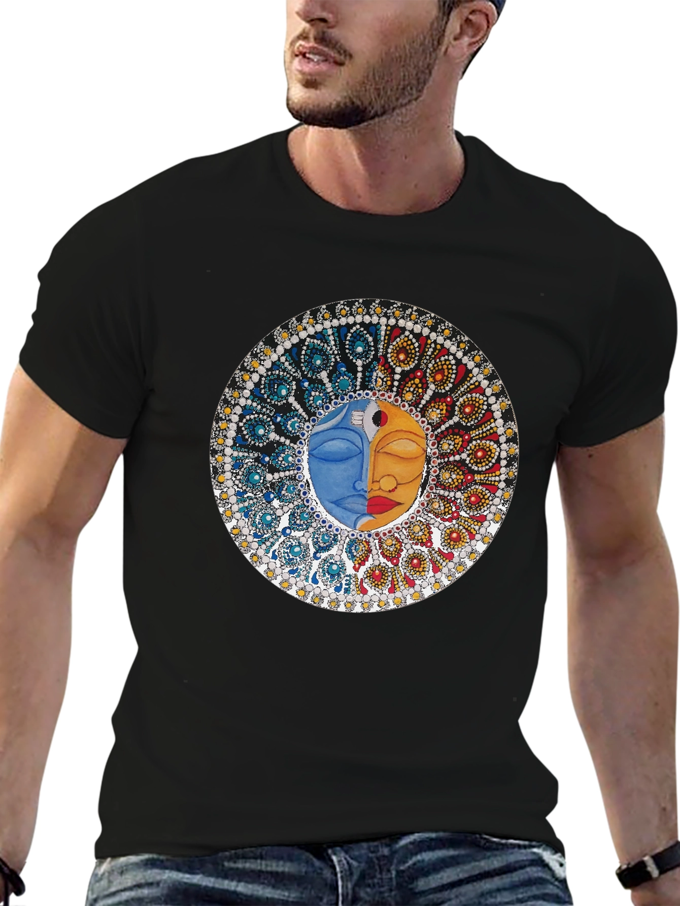 Yin Yang Face Graphic Tee - Unisex Black T-Shirt